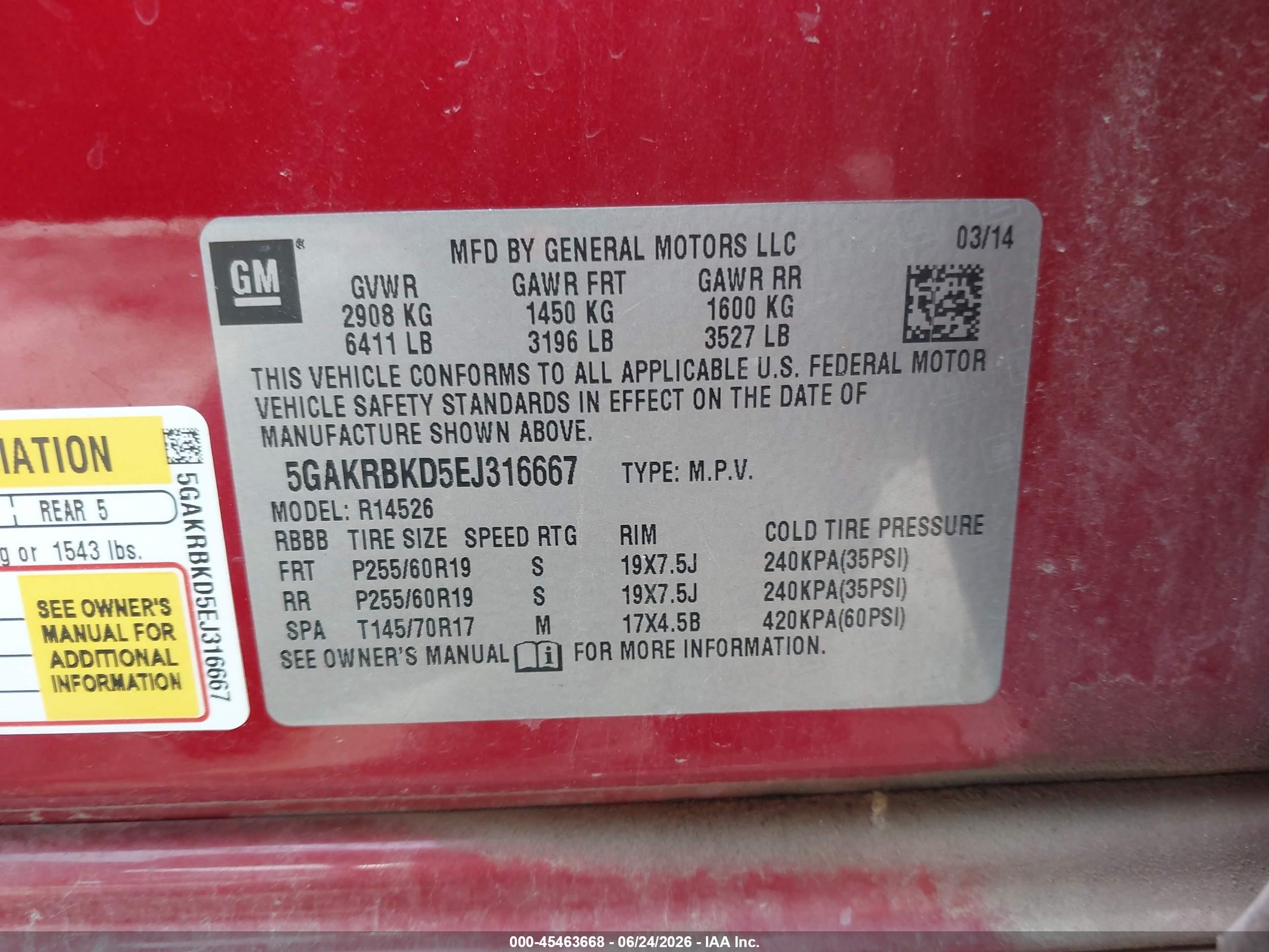 2014 Buick Enclave Leather Red vin: 5GAKRBKD5EJ316667