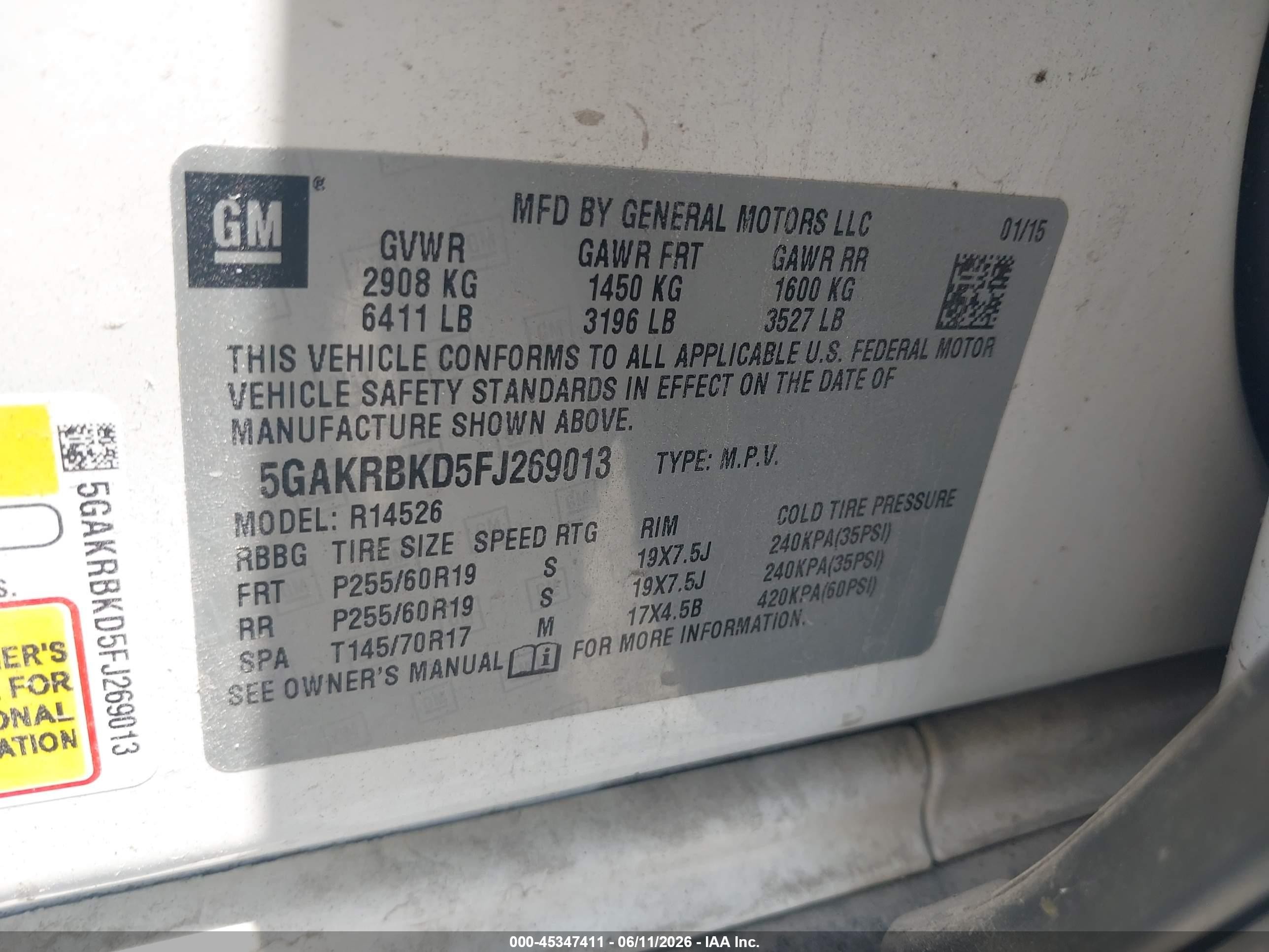 2015 Buick Enclave Leather White vin: 5GAKRBKD5FJ269013