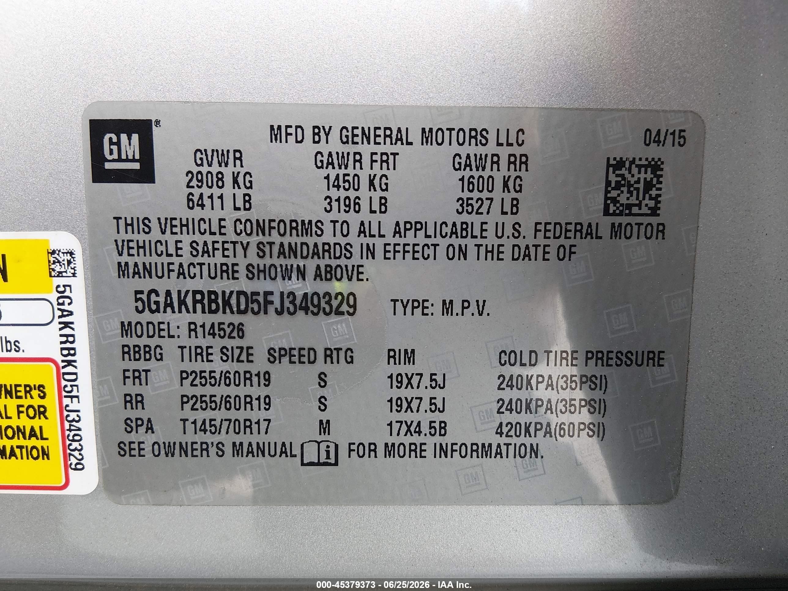 2015 Buick Enclave Leather Silver vin: 5GAKRBKD5FJ349329