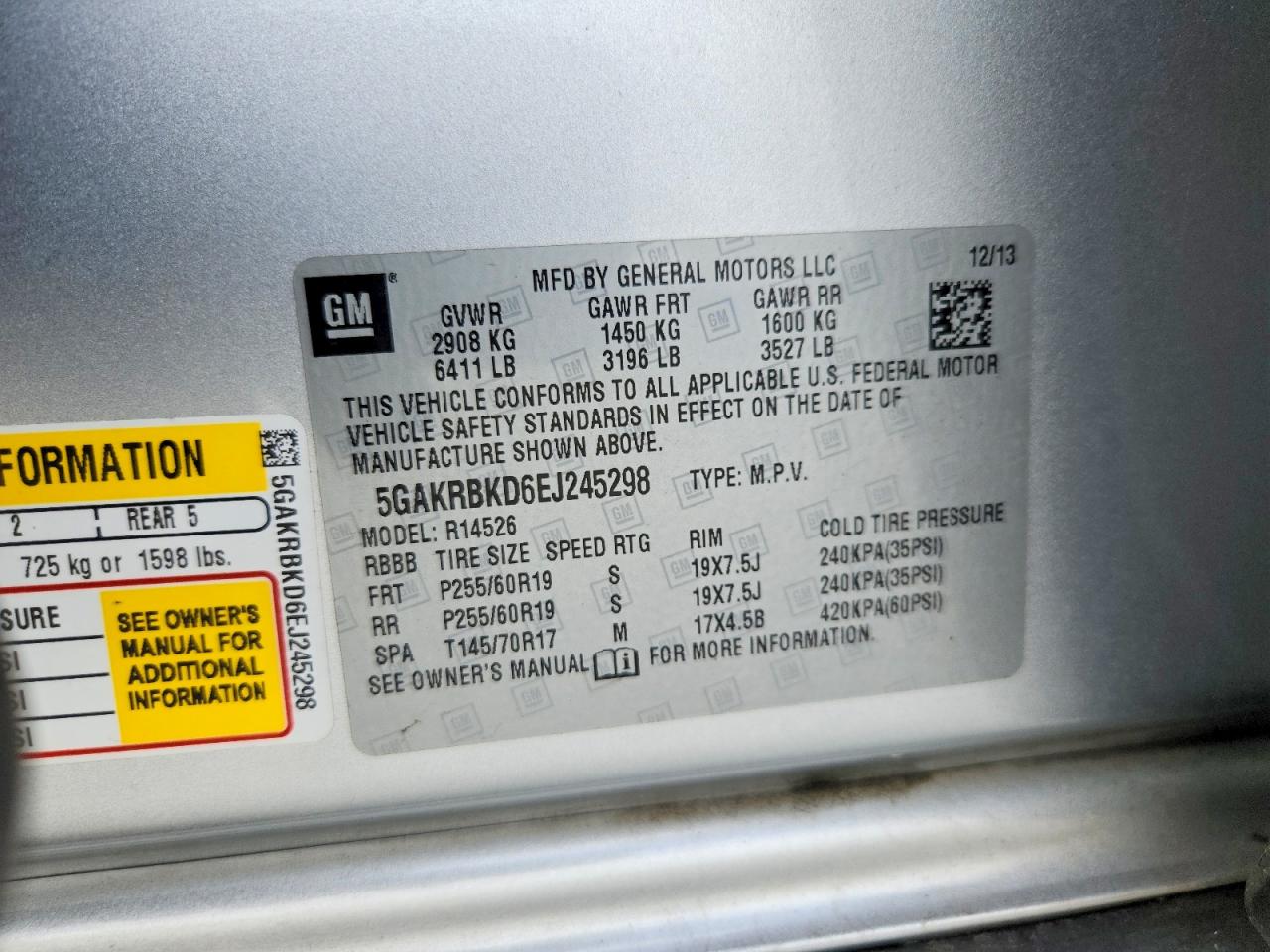 2014 Buick Enclave Silver vin: 5GAKRBKD6EJ245298