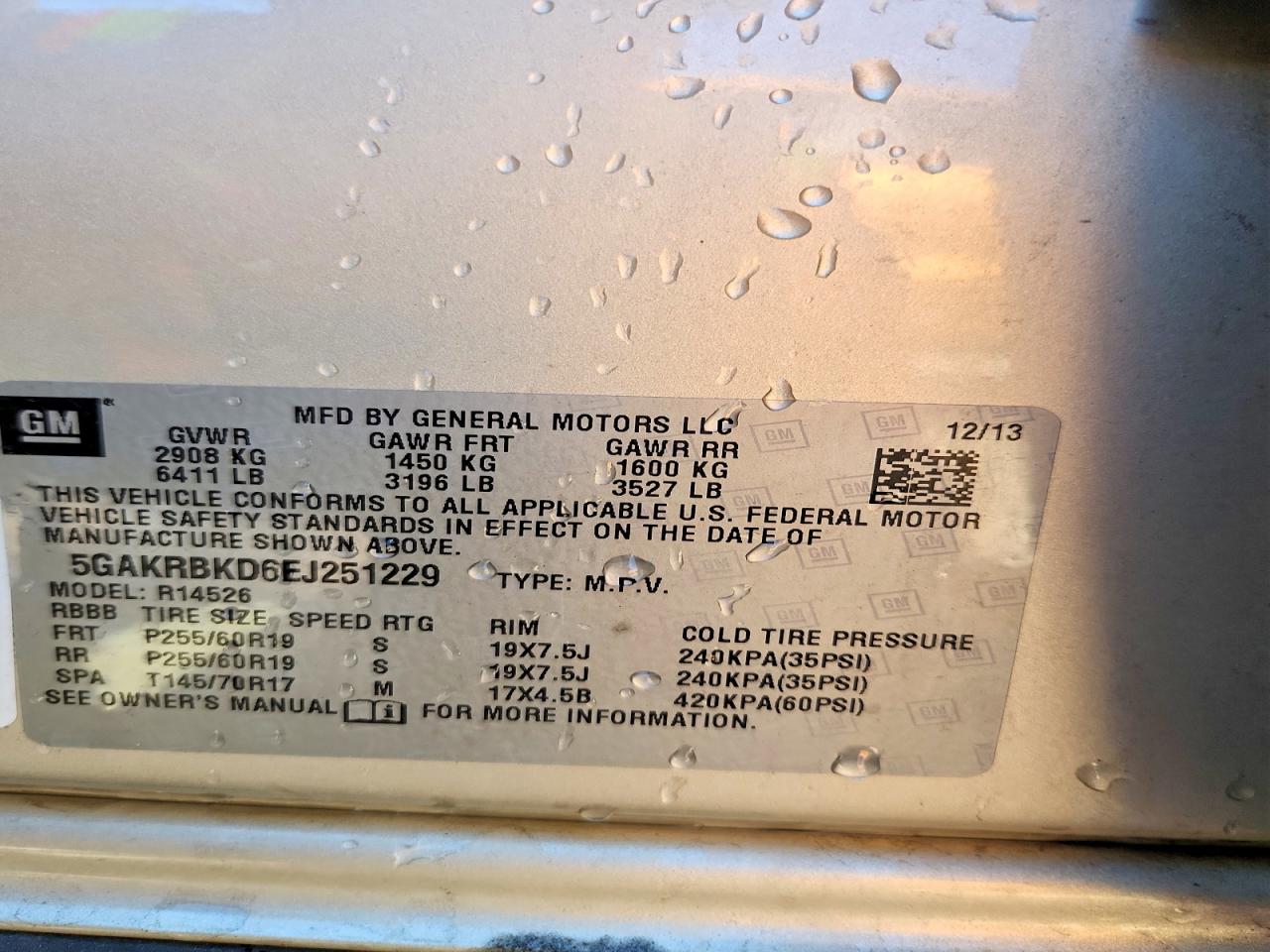 2014 Buick Enclave Gold vin: 5GAKRBKD6EJ251229