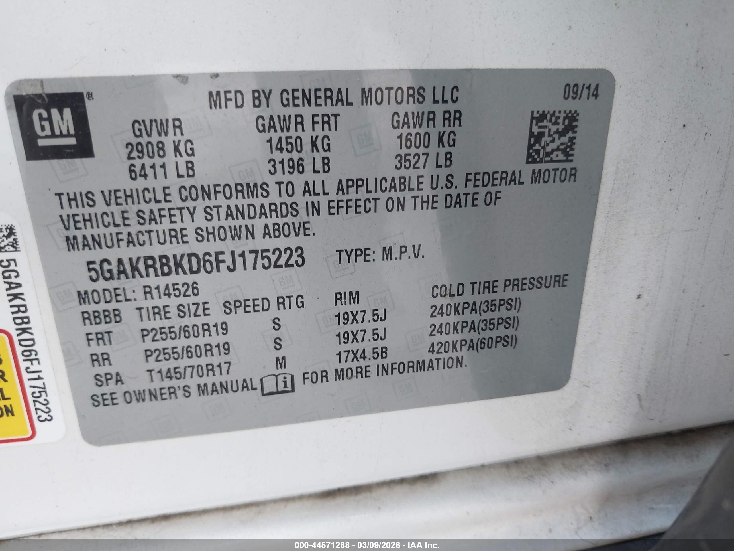 2015 Buick Enclave Leather Белый vin: 5GAKRBKD6FJ175223