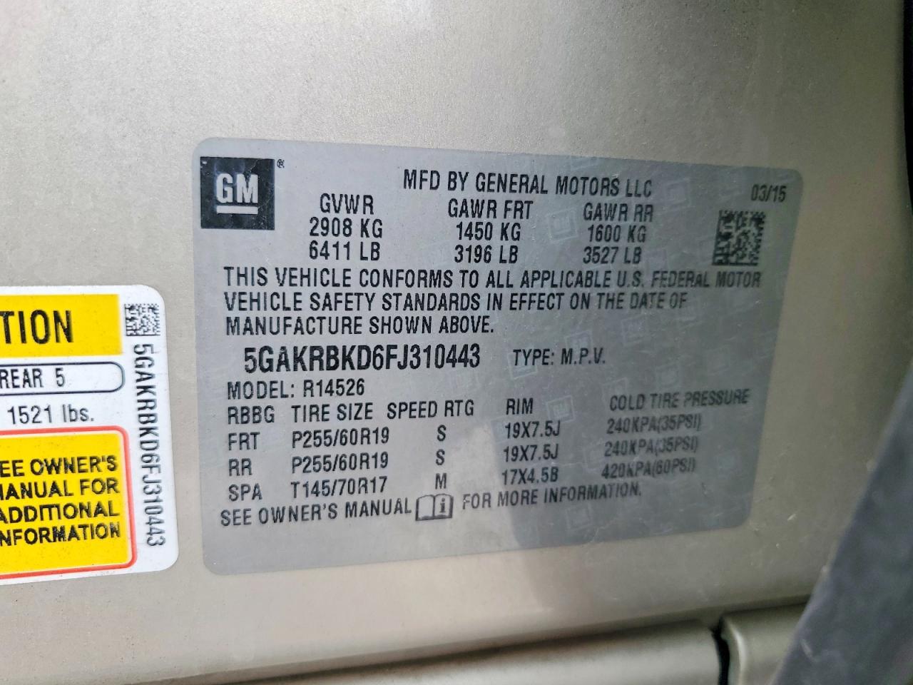 2015 Buick Enclave Beige vin: 5GAKRBKD6FJ310443