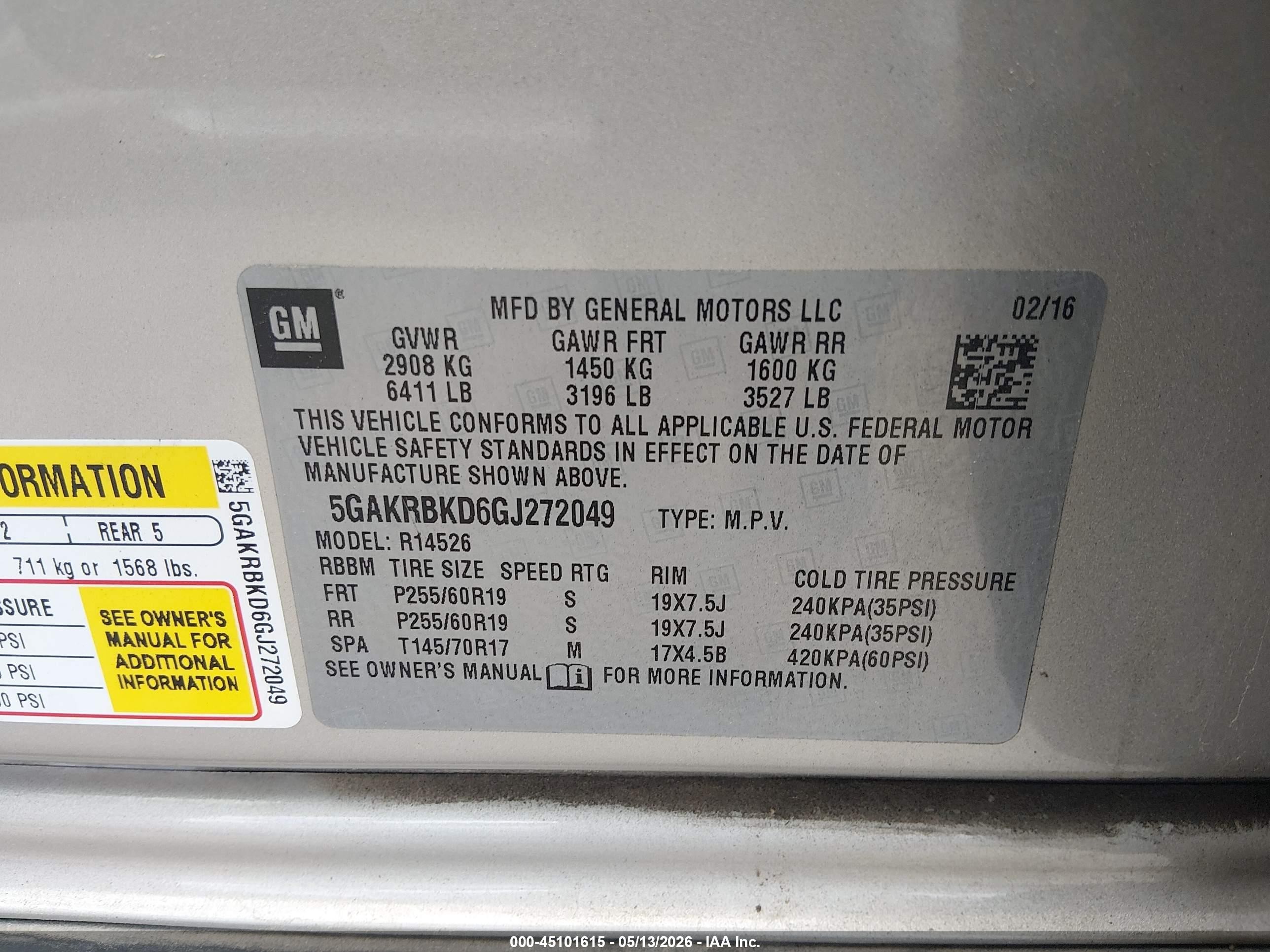 2016 Buick Enclave Leather Cream vin: 5GAKRBKD6GJ272049
