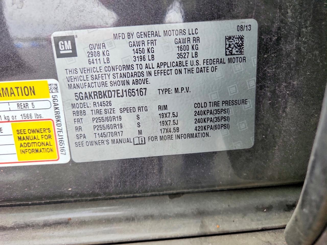 2014 Buick Enclave Charcoal vin: 5GAKRBKD7EJ165167