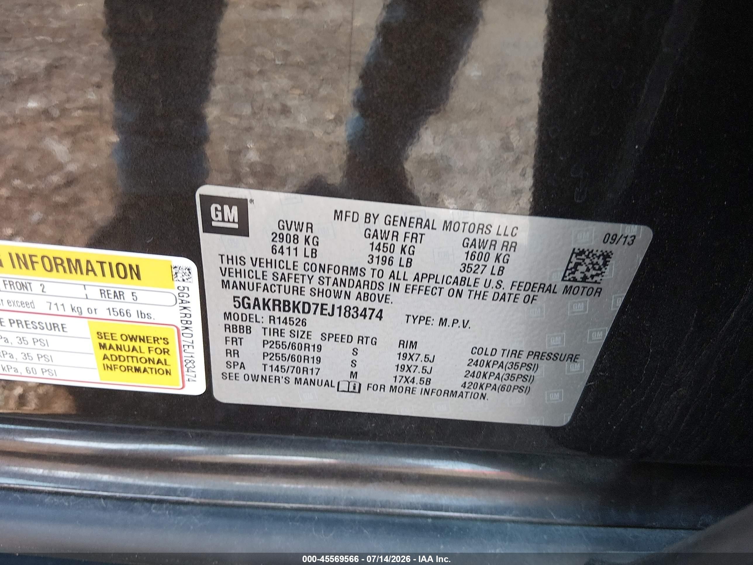 2014 Buick Enclave Leather Black vin: 5GAKRBKD7EJ183474