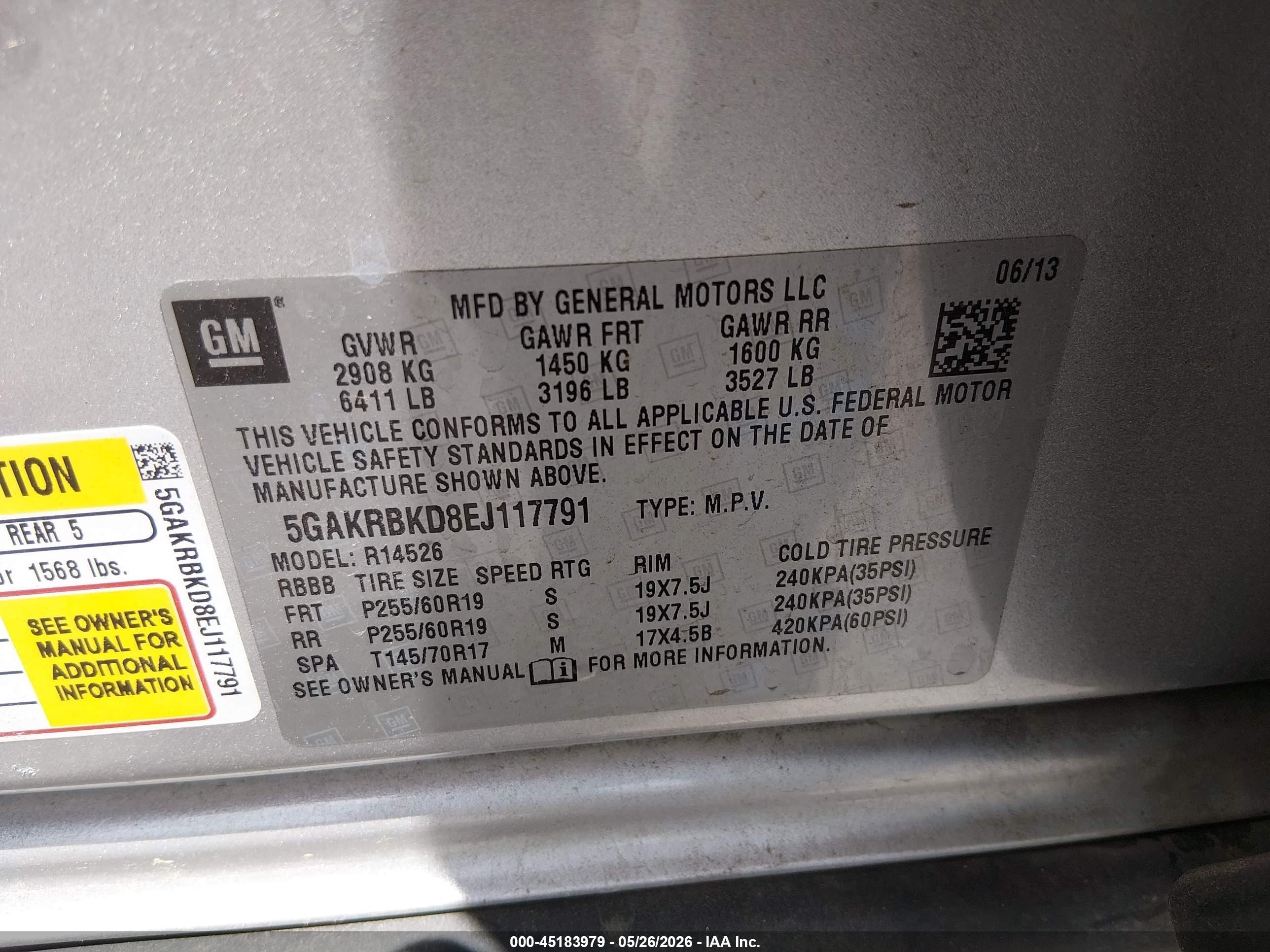 2014 Buick Enclave Leather Silver vin: 5GAKRBKD8EJ117791