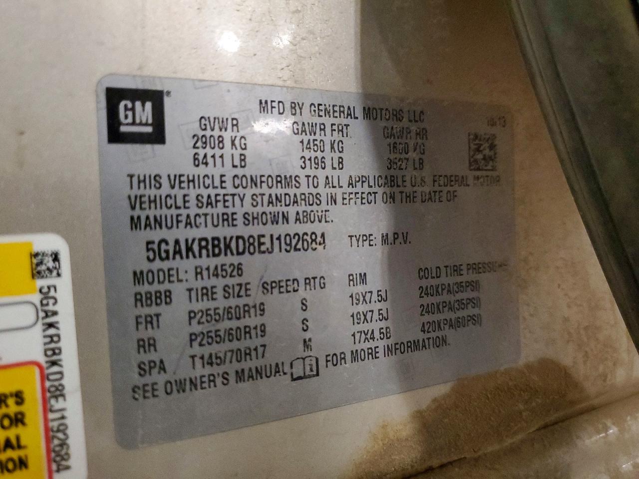2014 Buick Enclave Cream vin: 5GAKRBKD8EJ192684