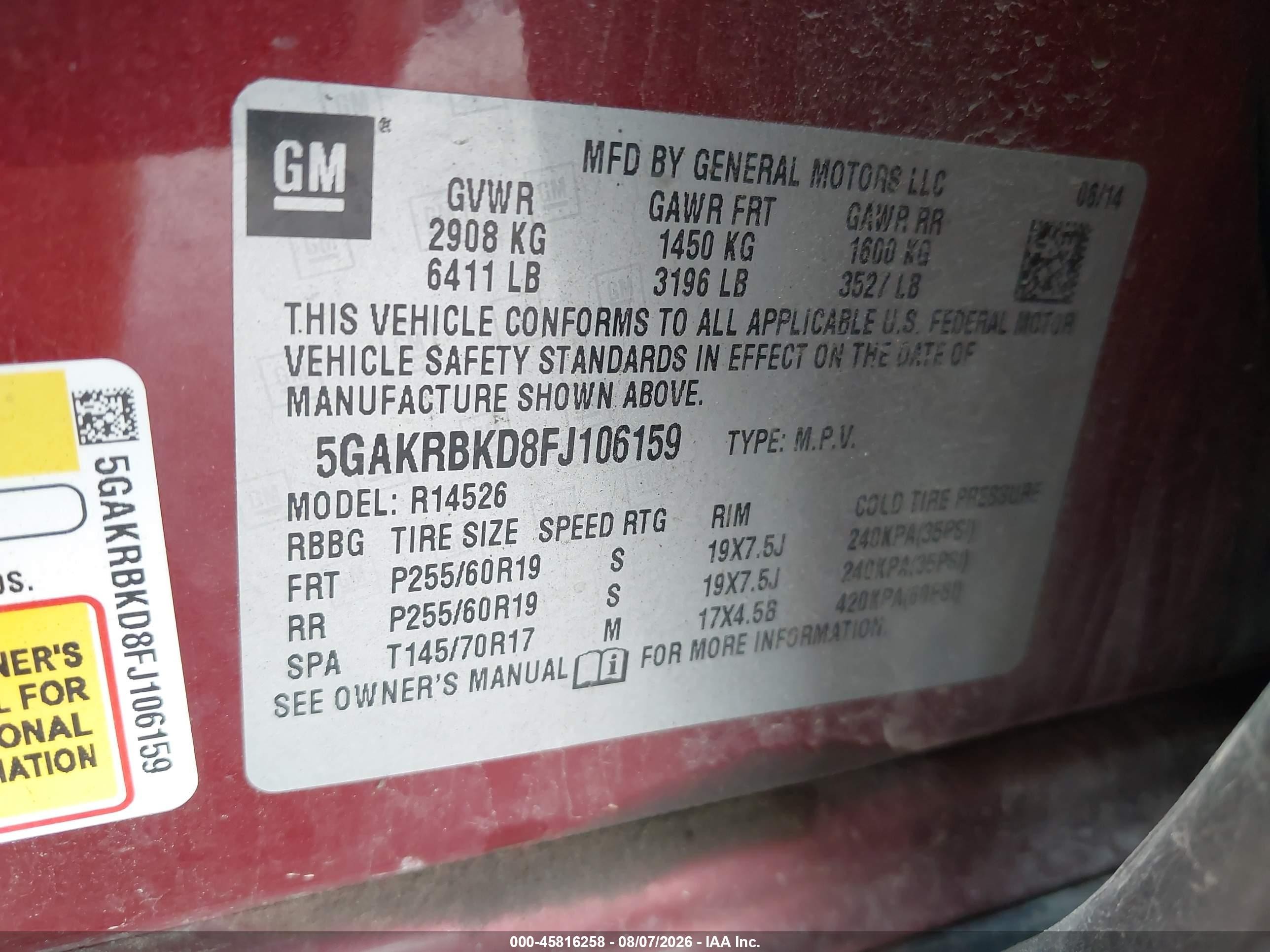 2015 Buick Enclave Leather Maroon vin: 5GAKRBKD8FJ106159