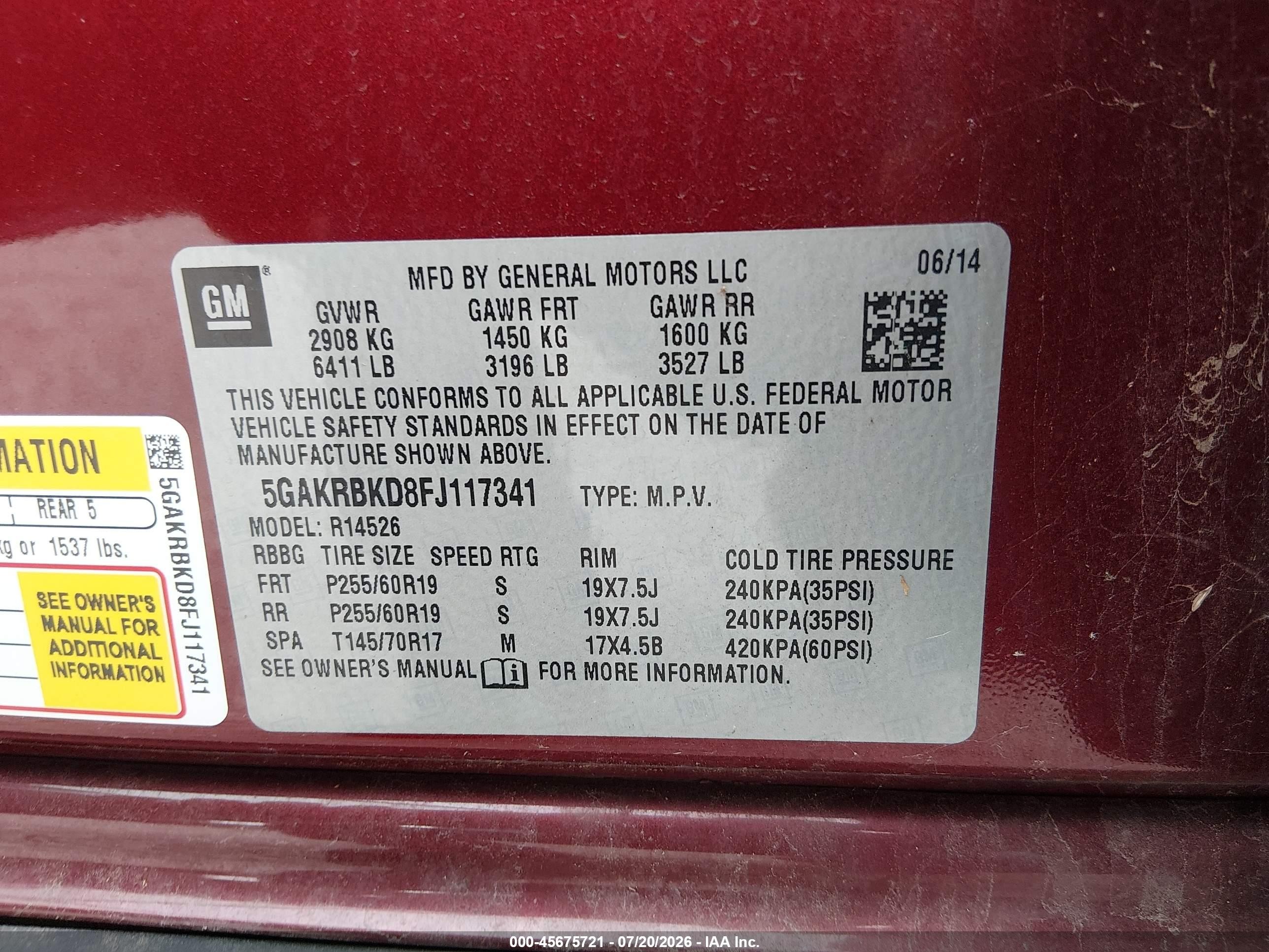 2015 Buick Enclave Leather Burgundy vin: 5GAKRBKD8FJ117341