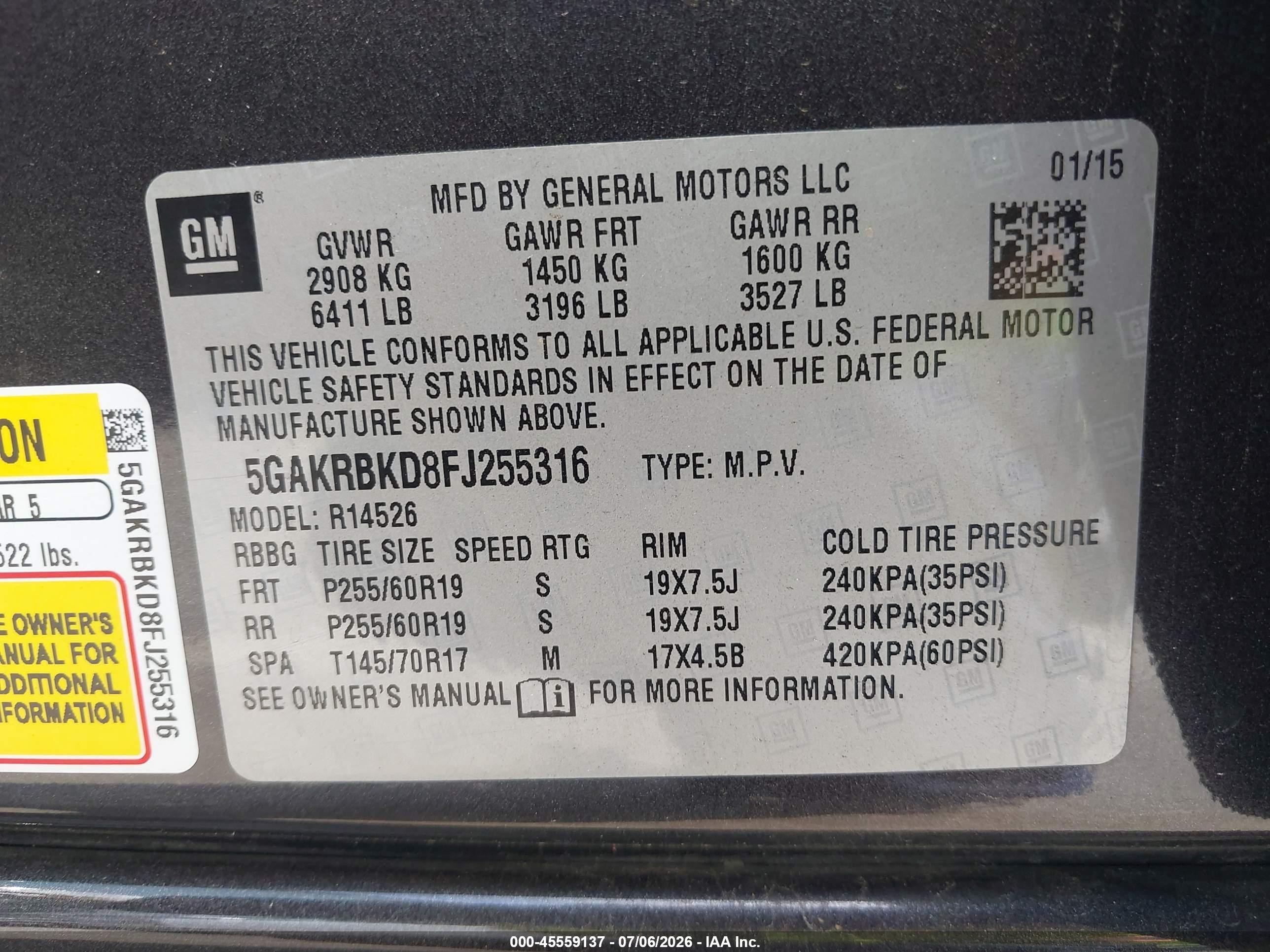 2015 Buick Enclave Leather Gray vin: 5GAKRBKD8FJ255316