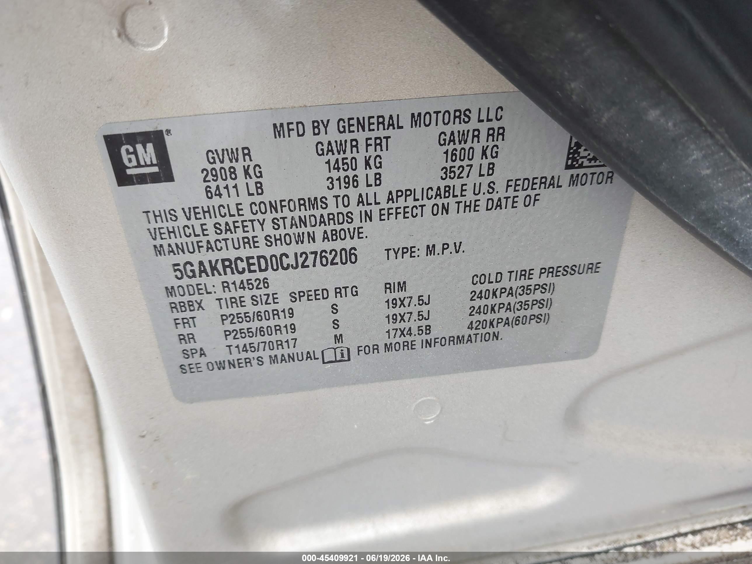 2012 Buick Enclave Leather Gold vin: 5GAKRCED0CJ276206