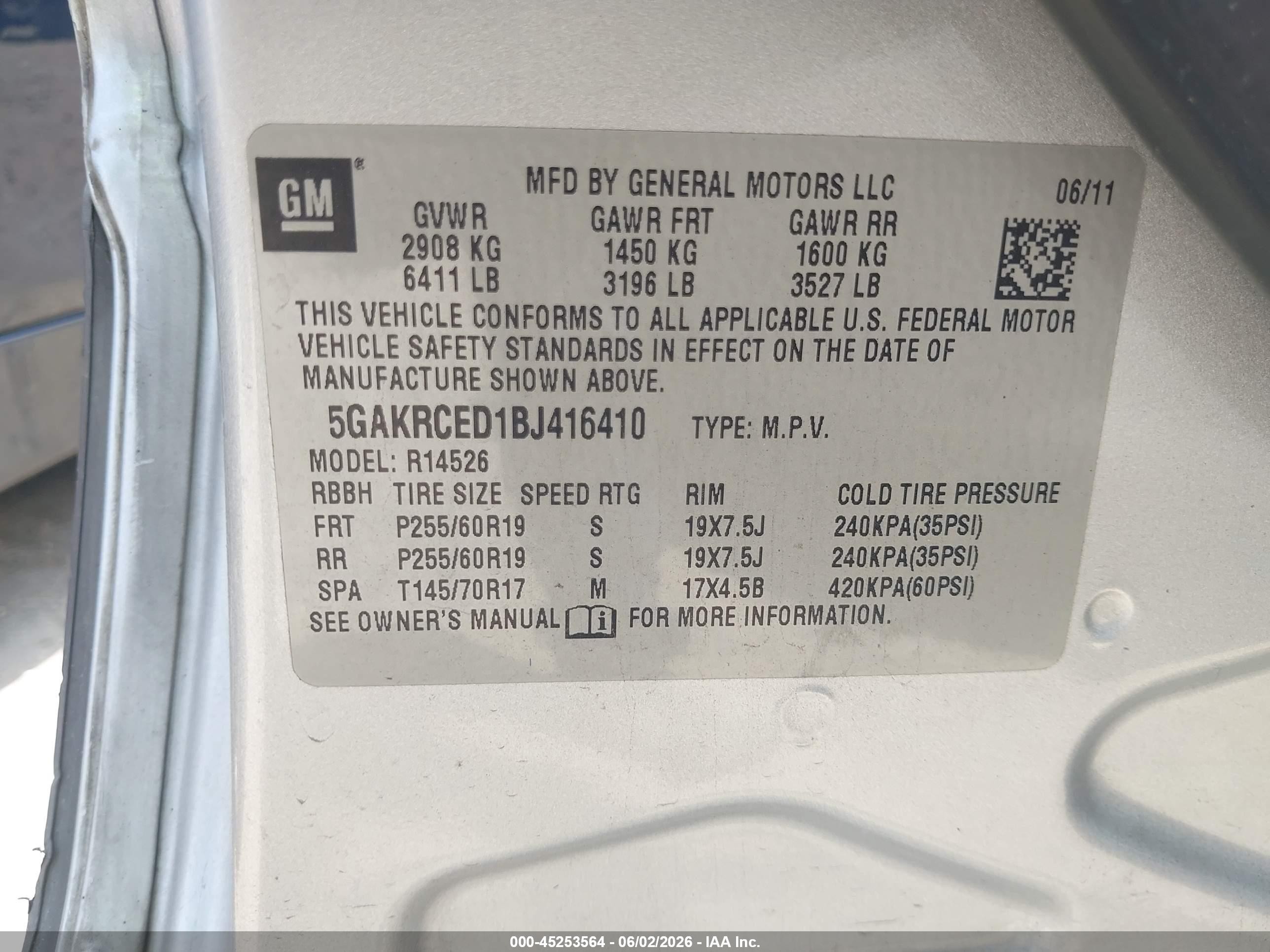 2011 Buick Enclave 2xl Серебряный vin: 5GAKRCED1BJ416410