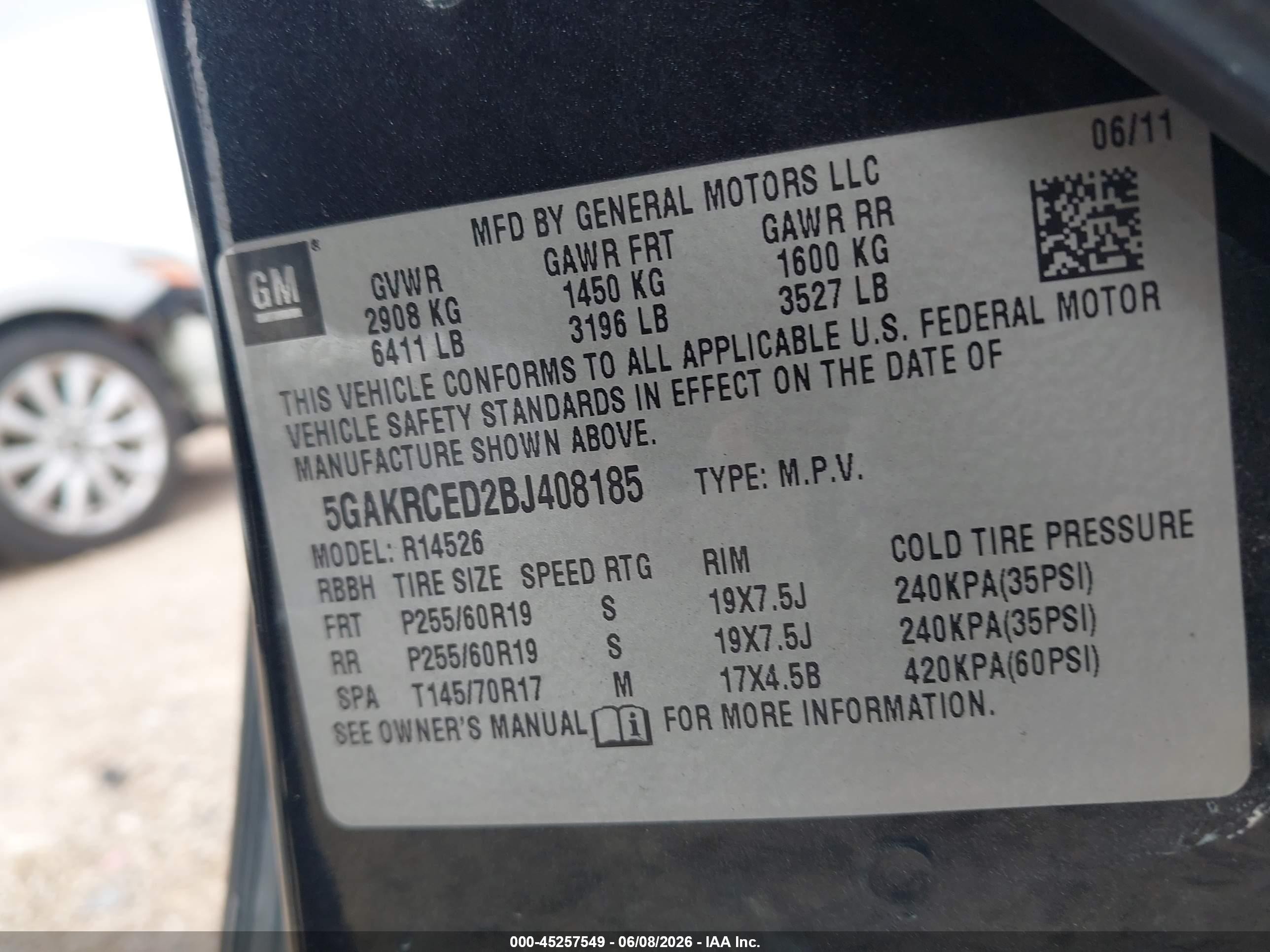 2011 Buick Enclave 2xl Black vin: 5GAKRCED2BJ408185