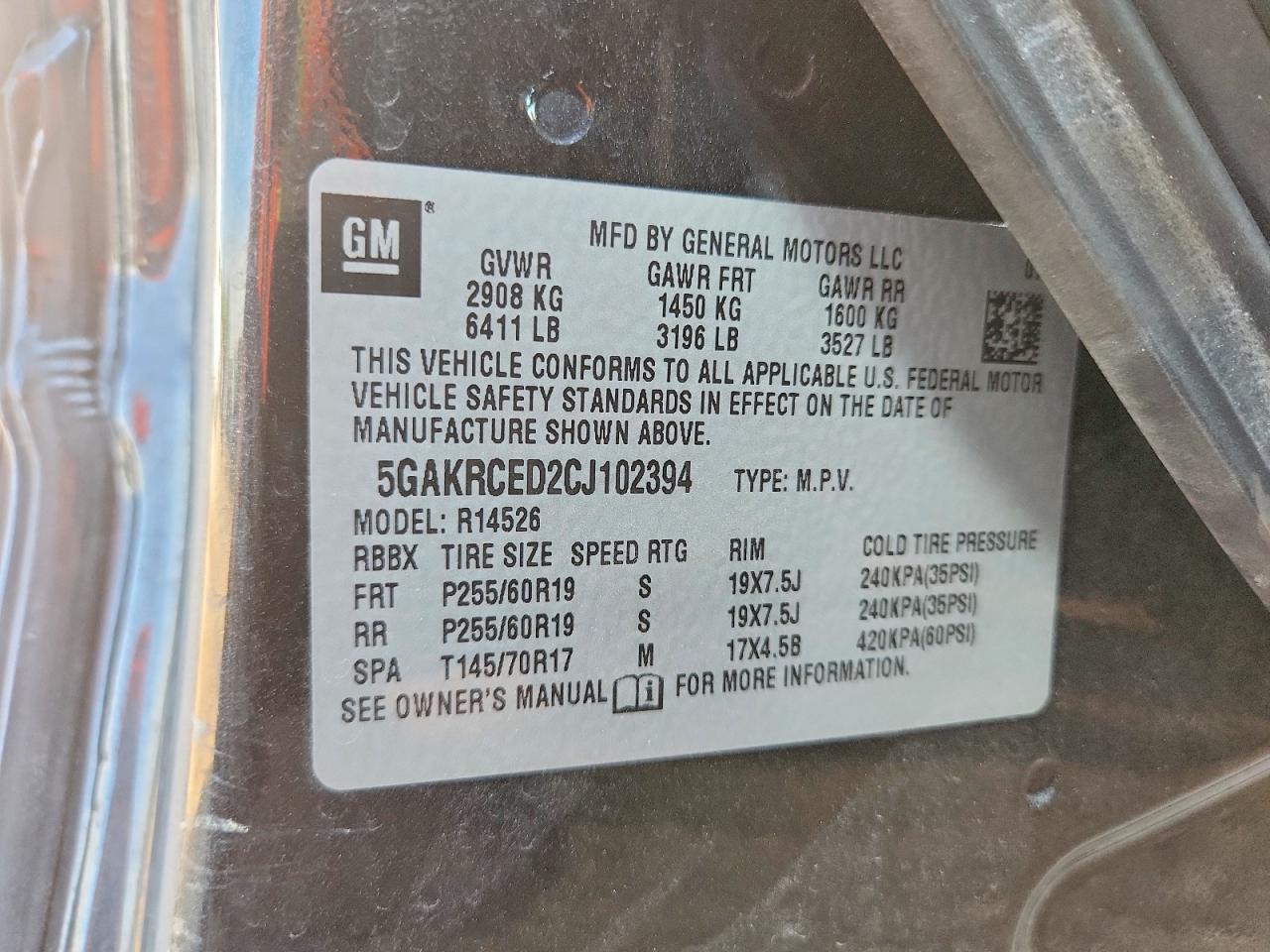 2012 Buick Enclave Charcoal vin: 5GAKRCED2CJ102394