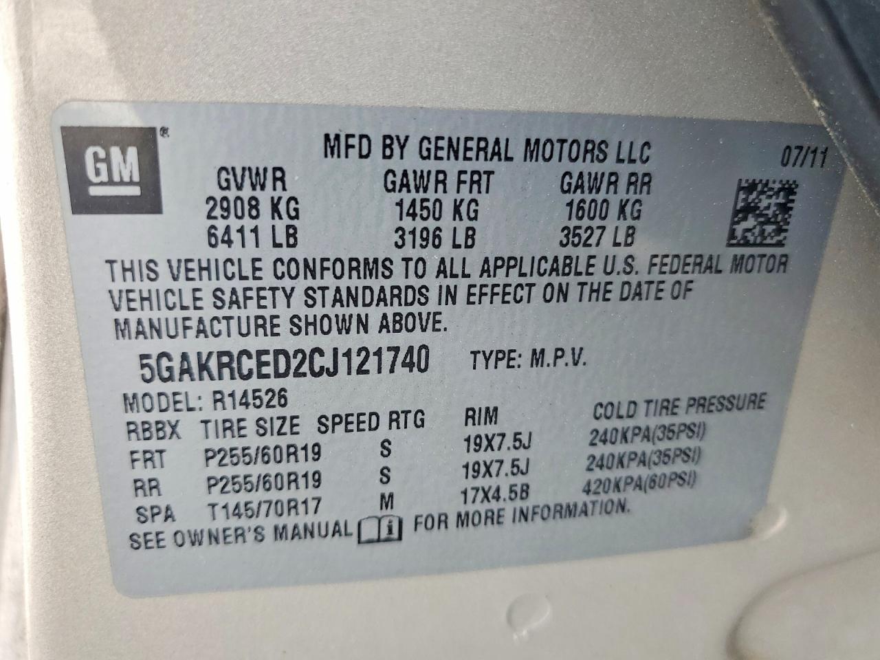 2012 Buick Enclave Tan vin: 5GAKRCED2CJ121740