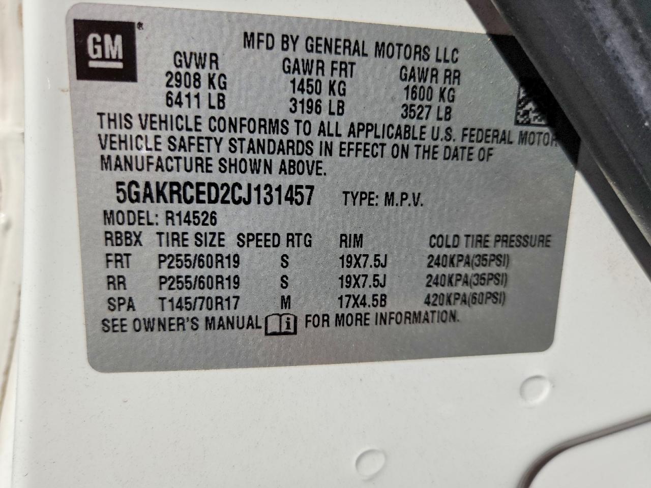 2012 Buick Enclave White vin: 5GAKRCED2CJ131457
