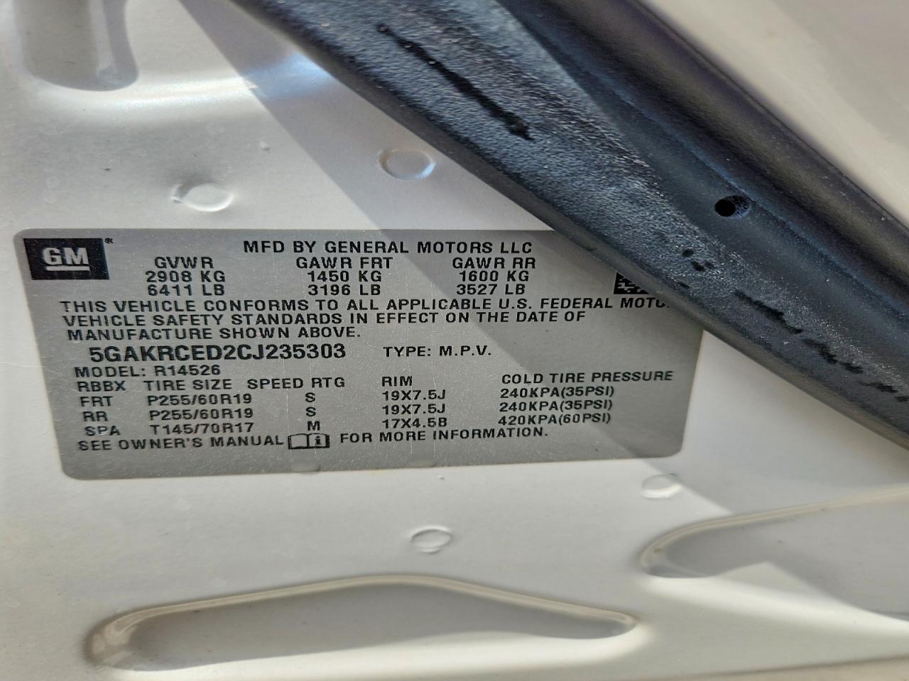 2012 Buick Enclave White vin: 5GAKRCED2CJ235303
