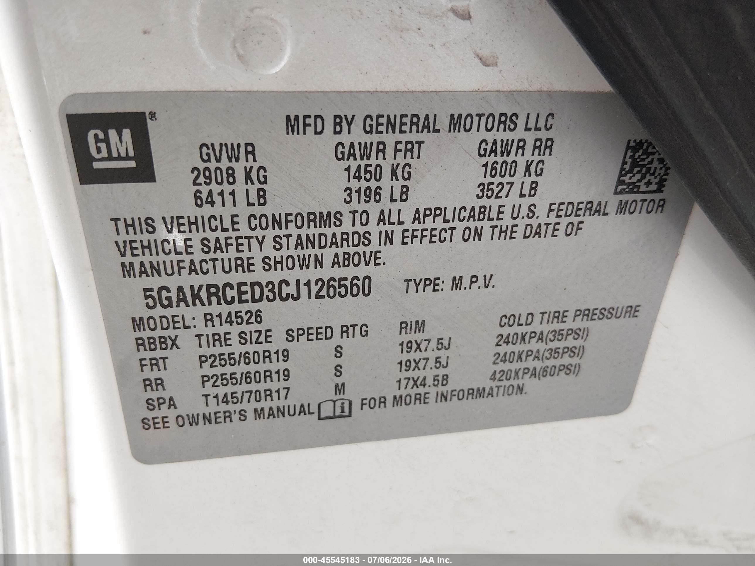 2012 Buick Enclave Leather White vin: 5GAKRCED3CJ126560