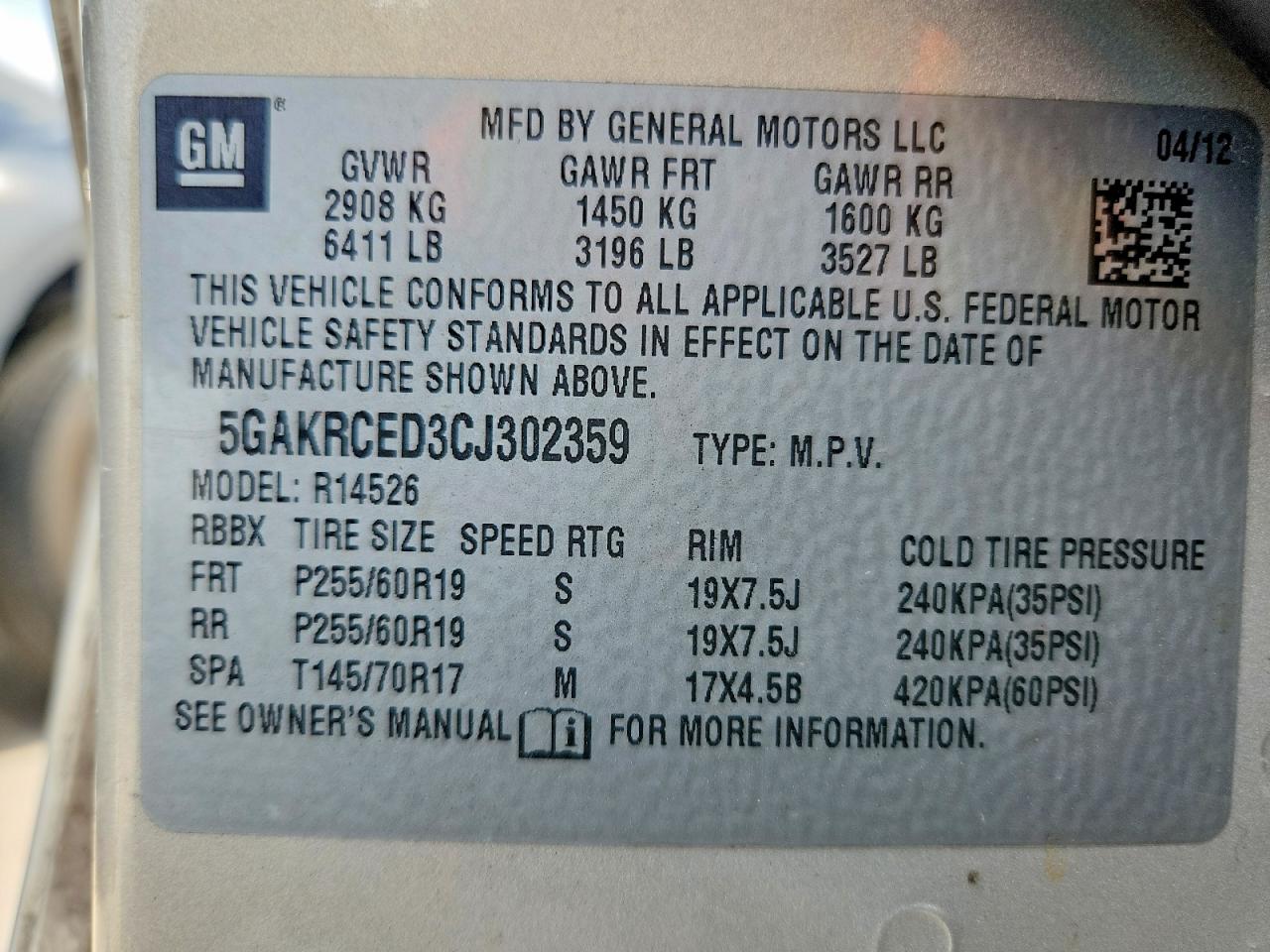 2012 Buick Enclave Beige vin: 5GAKRCED3CJ302359