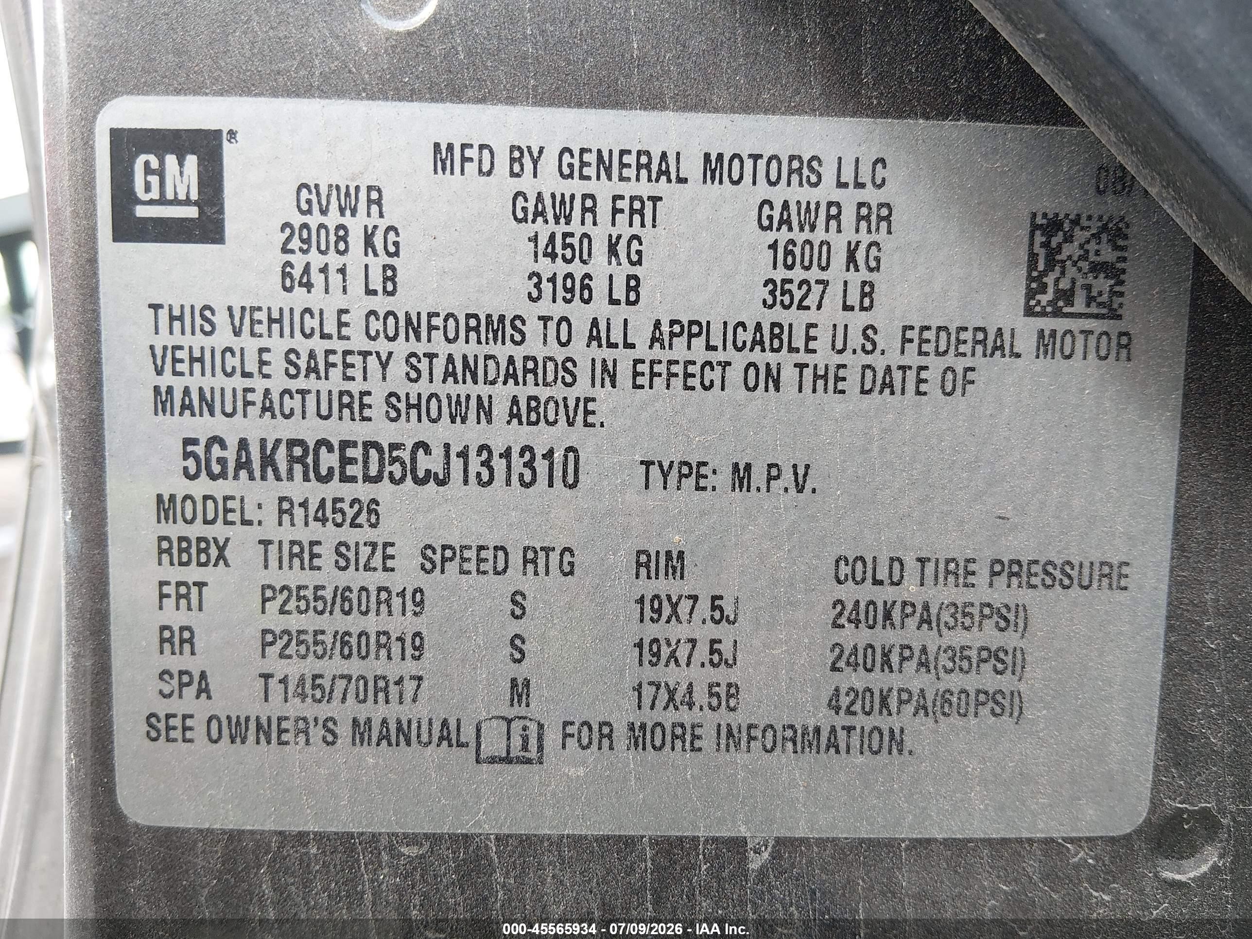 2012 Buick Enclave Leather Gray vin: 5GAKRCED5CJ131310