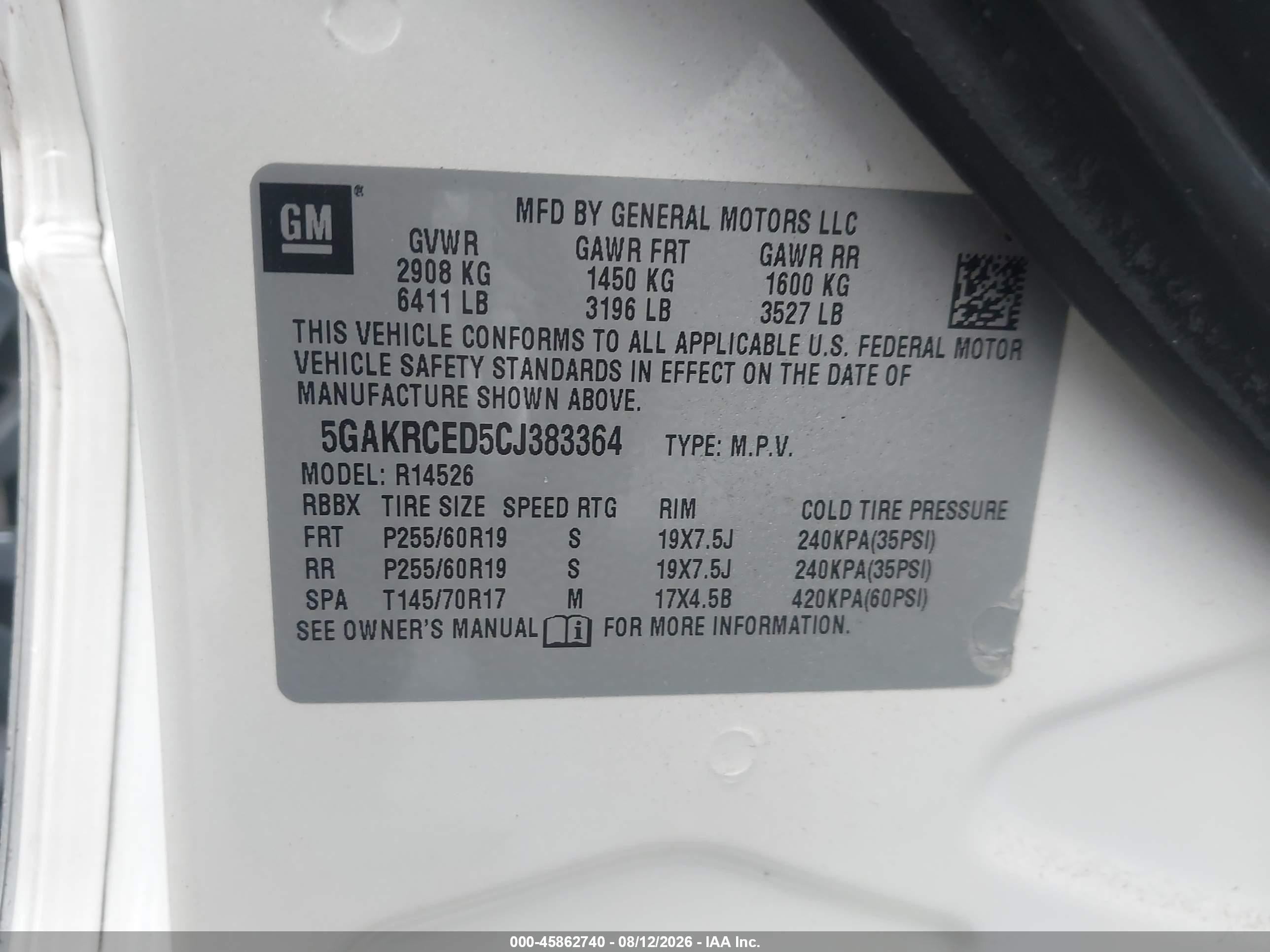 2012 Buick Enclave Leather White vin: 5GAKRCED5CJ383364