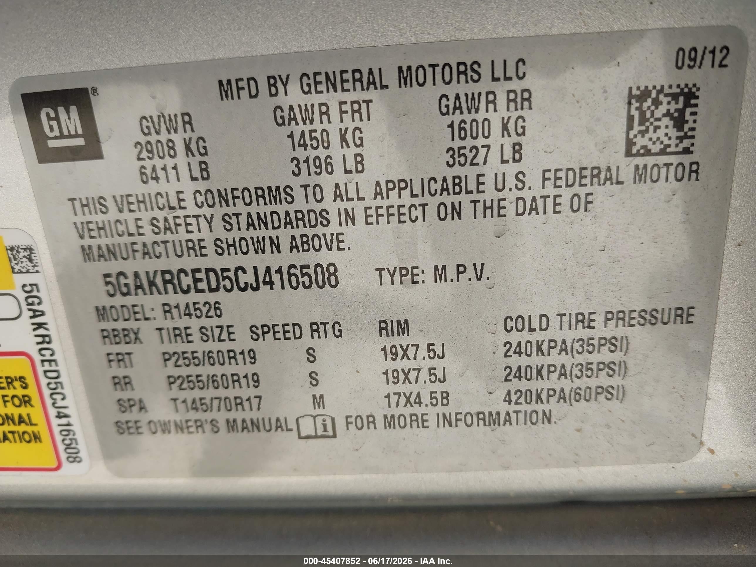 2012 Buick Enclave Leather White vin: 5GAKRCED5CJ416508