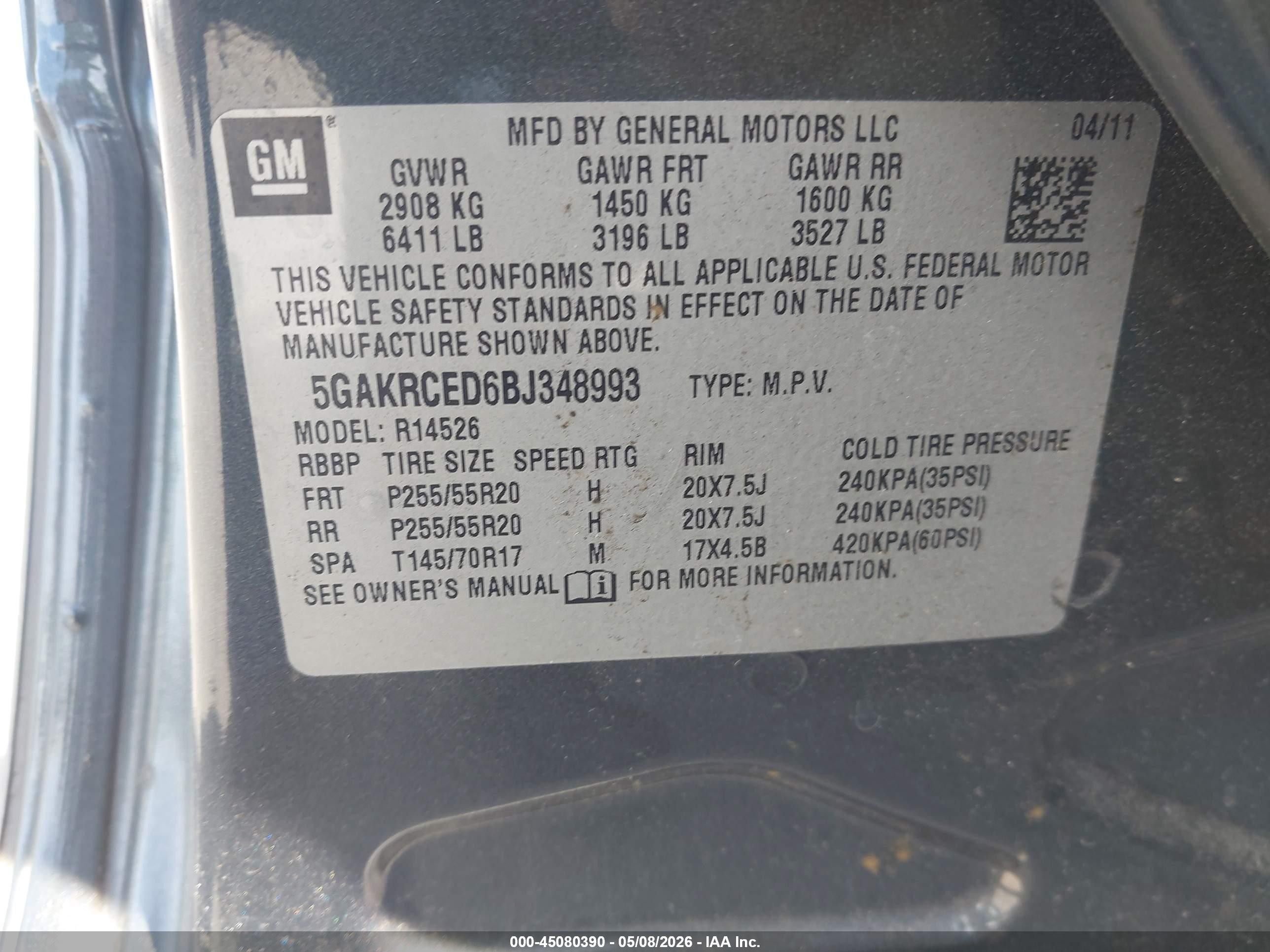2011 Buick Enclave 2xl Gray vin: 5GAKRCED6BJ348993