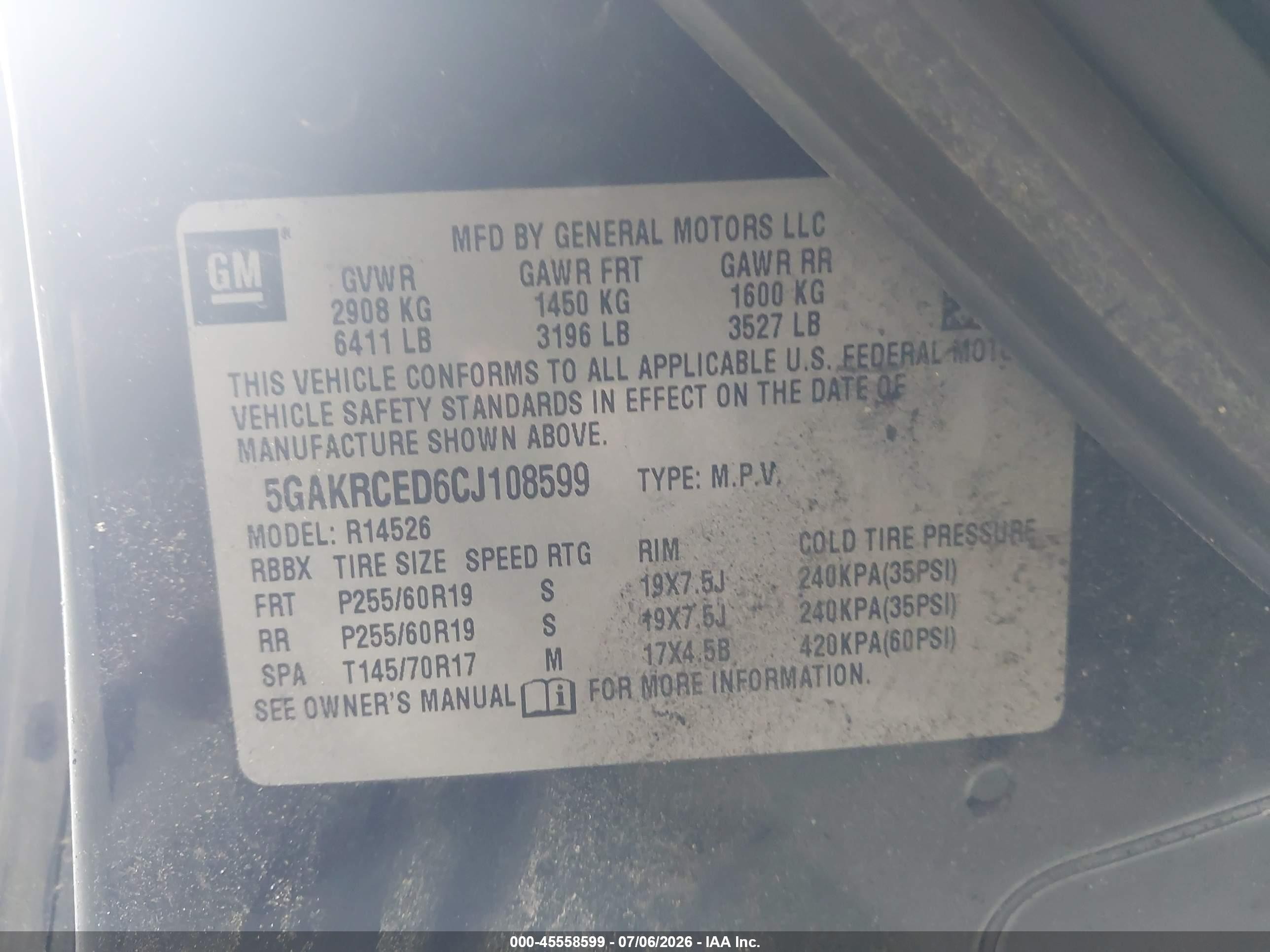 2012 Buick Enclave Leather Черный vin: 5GAKRCED6CJ108599
