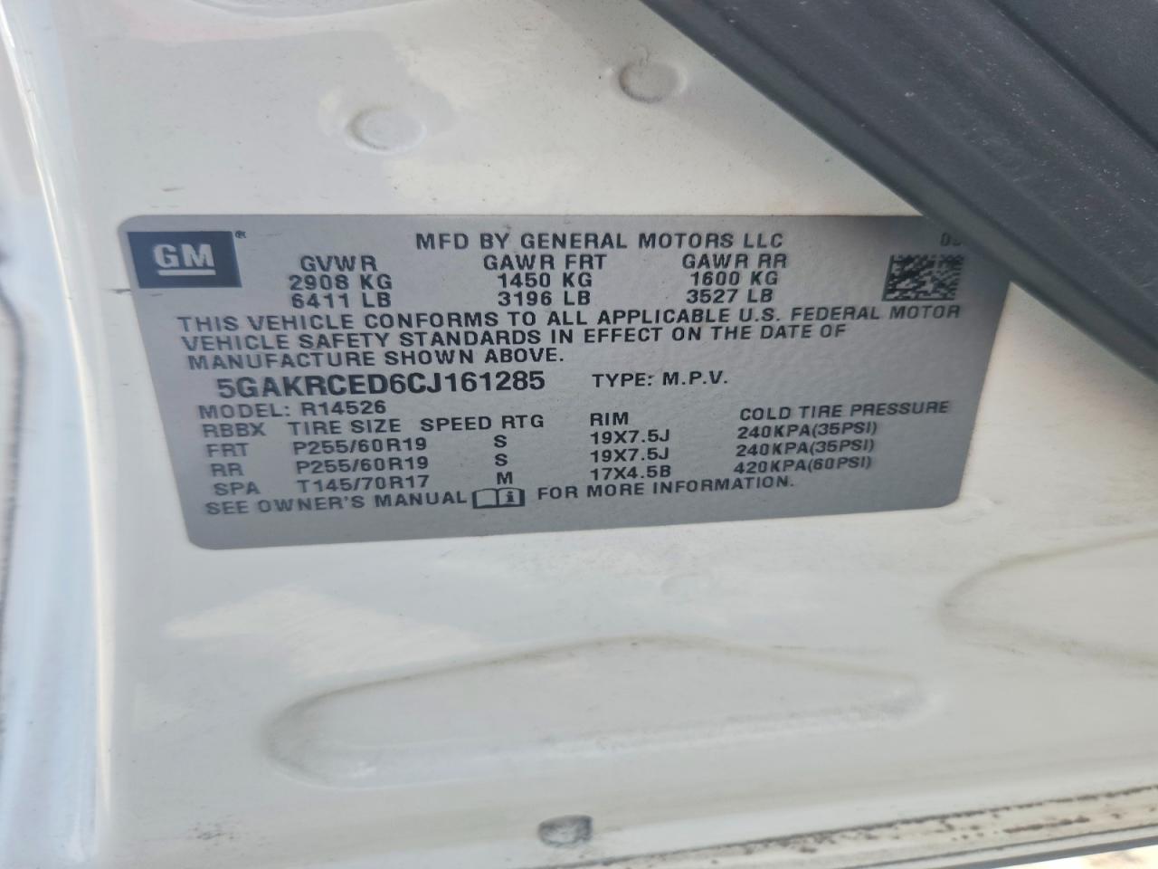 2012 Buick Enclave White vin: 5GAKRCED6CJ161285