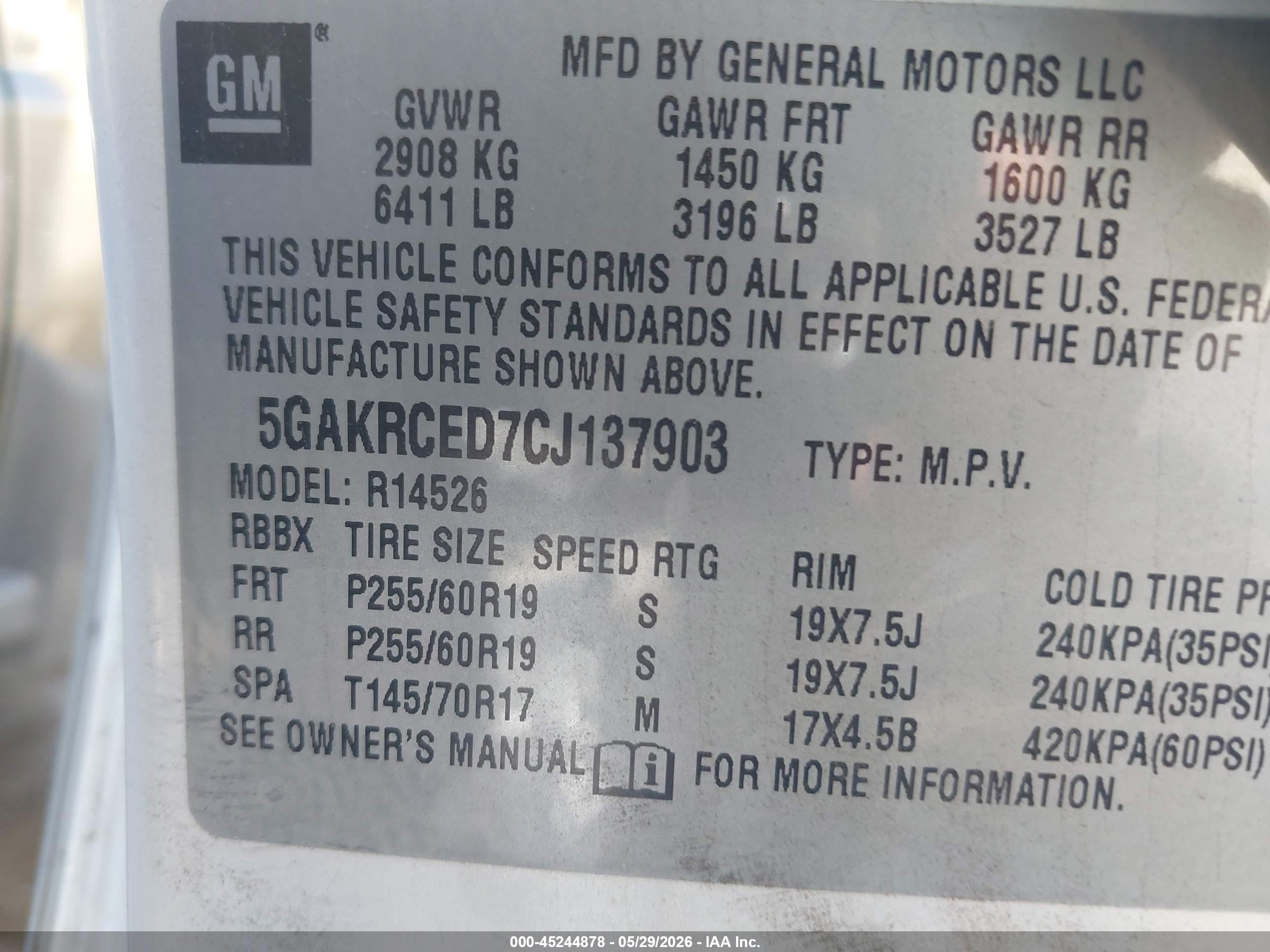 2012 Buick Enclave Leather Beige vin: 5GAKRCED7CJ137903