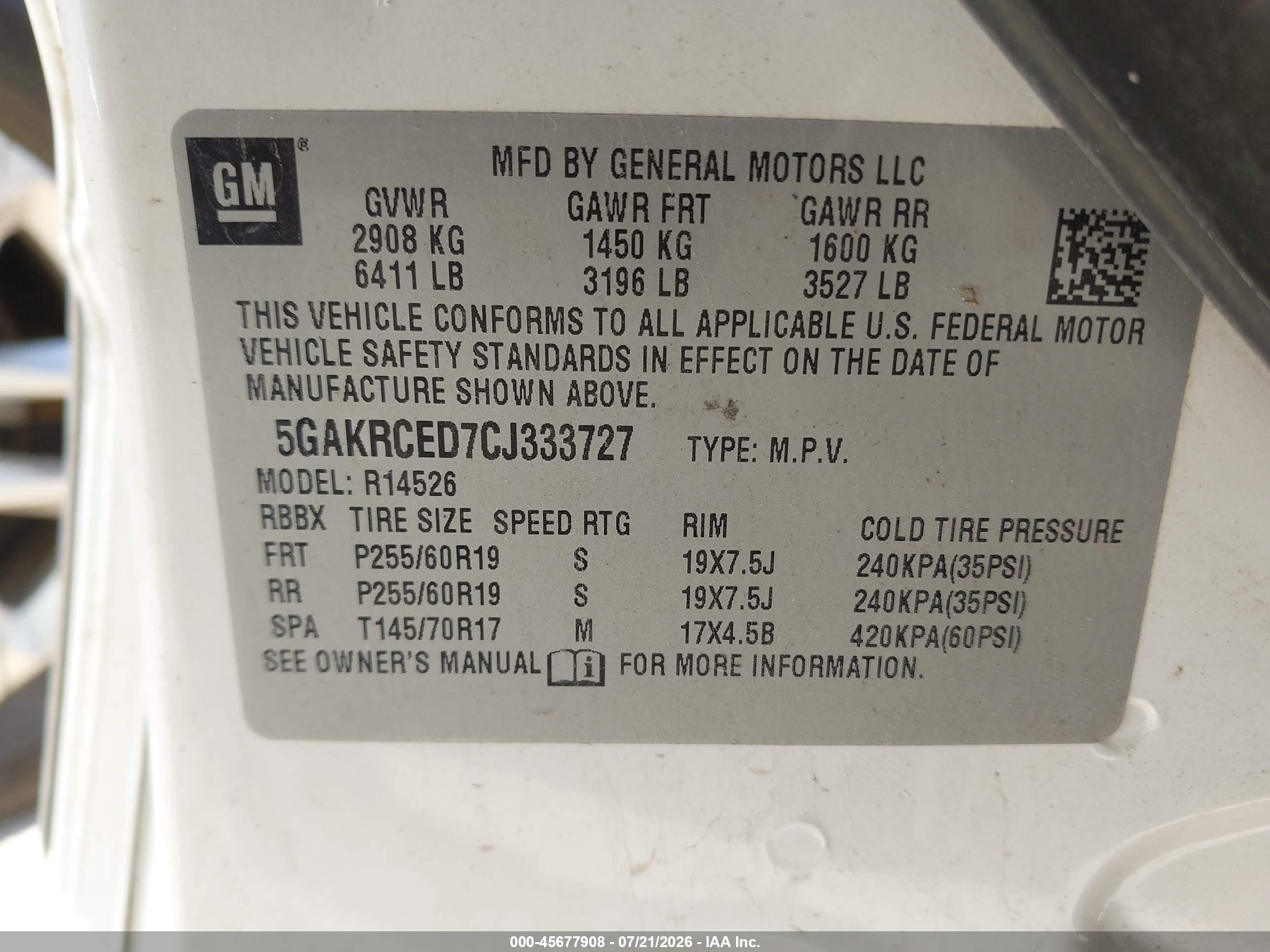 2012 Buick Enclave Leather Cream vin: 5GAKRCED7CJ333727