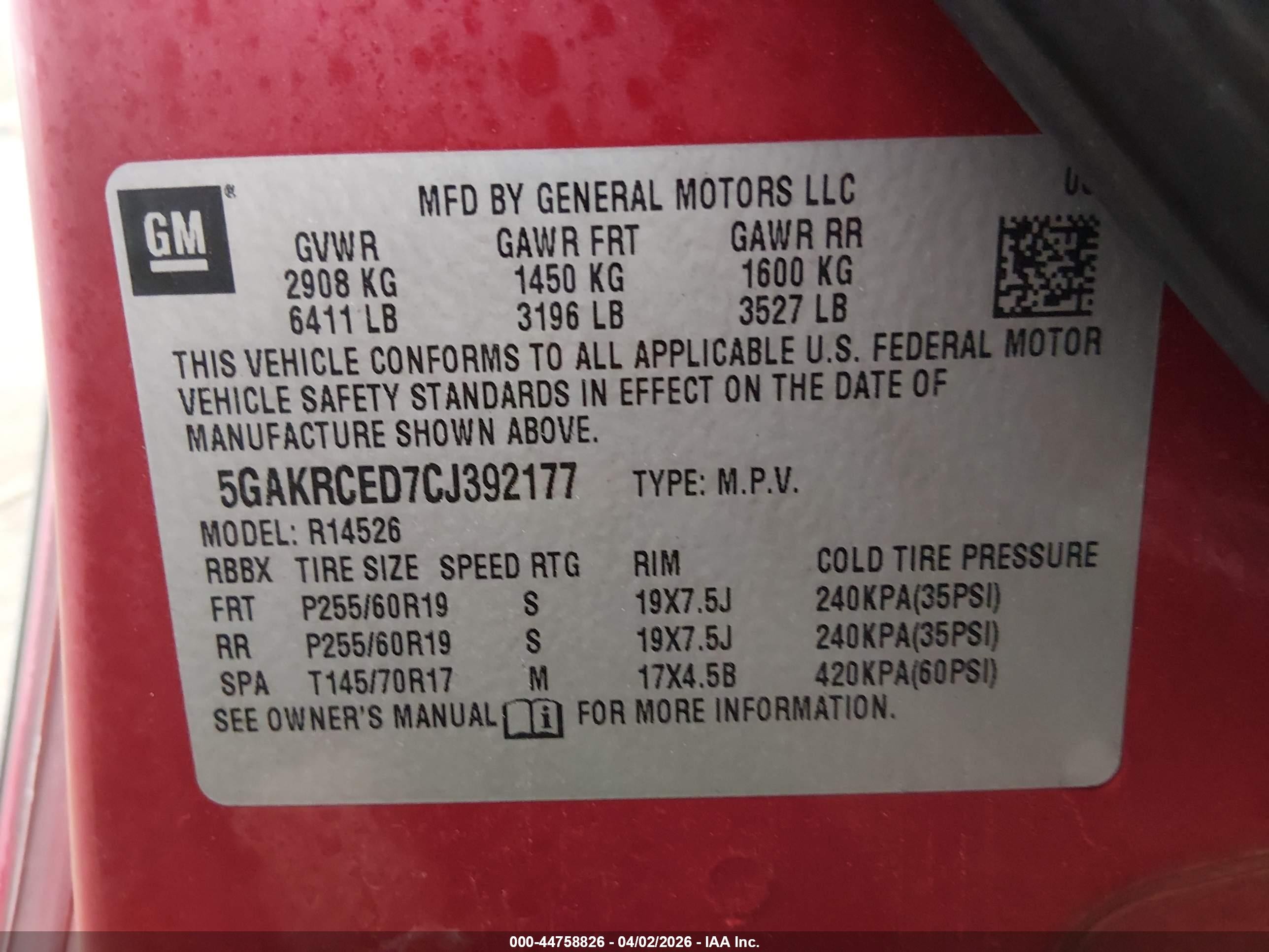 2012 Buick Enclave Leather Red vin: 5GAKRCED7CJ392177