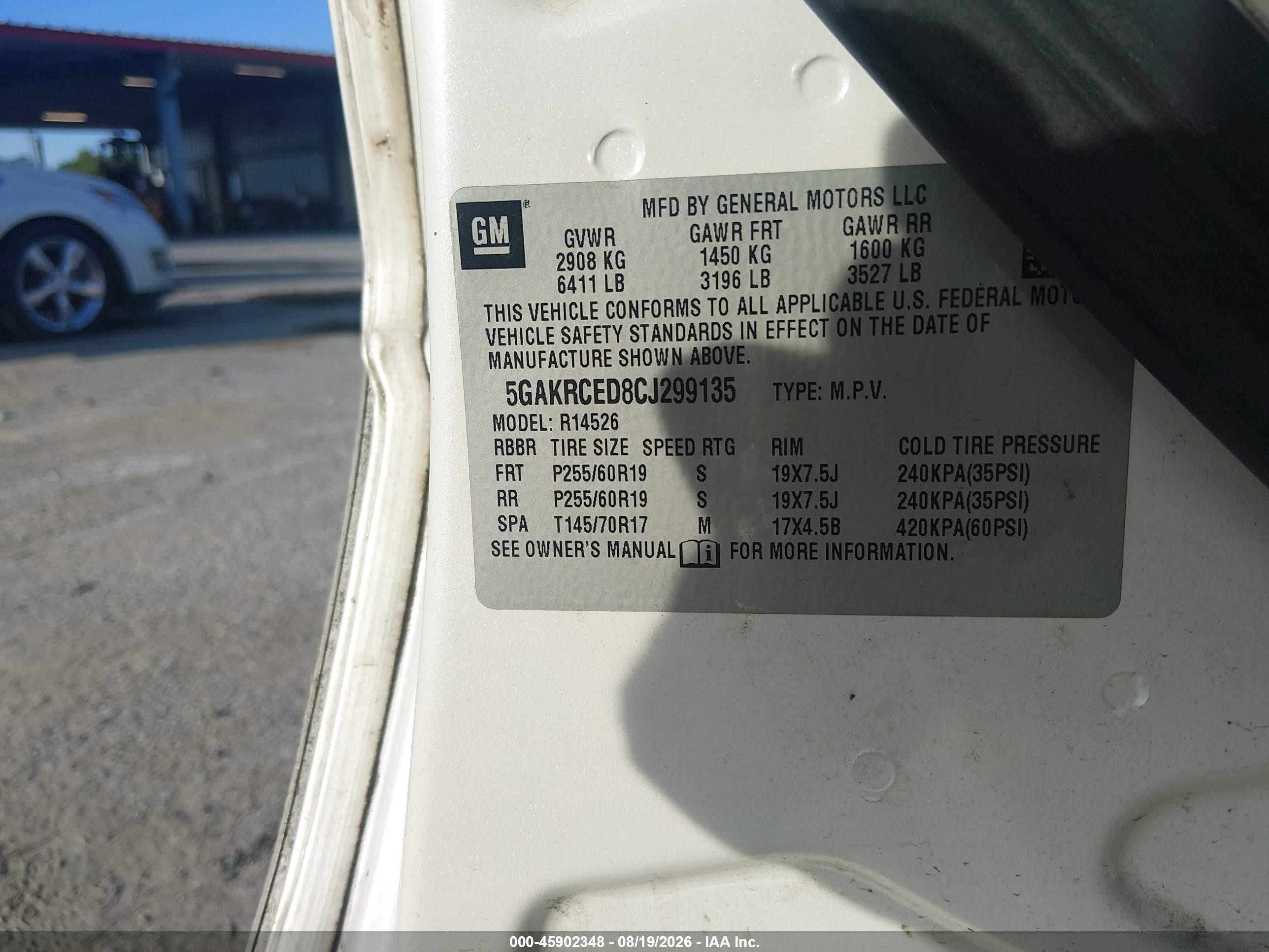 2012 Buick Enclave Leather Cream vin: 5GAKRCED8CJ299135