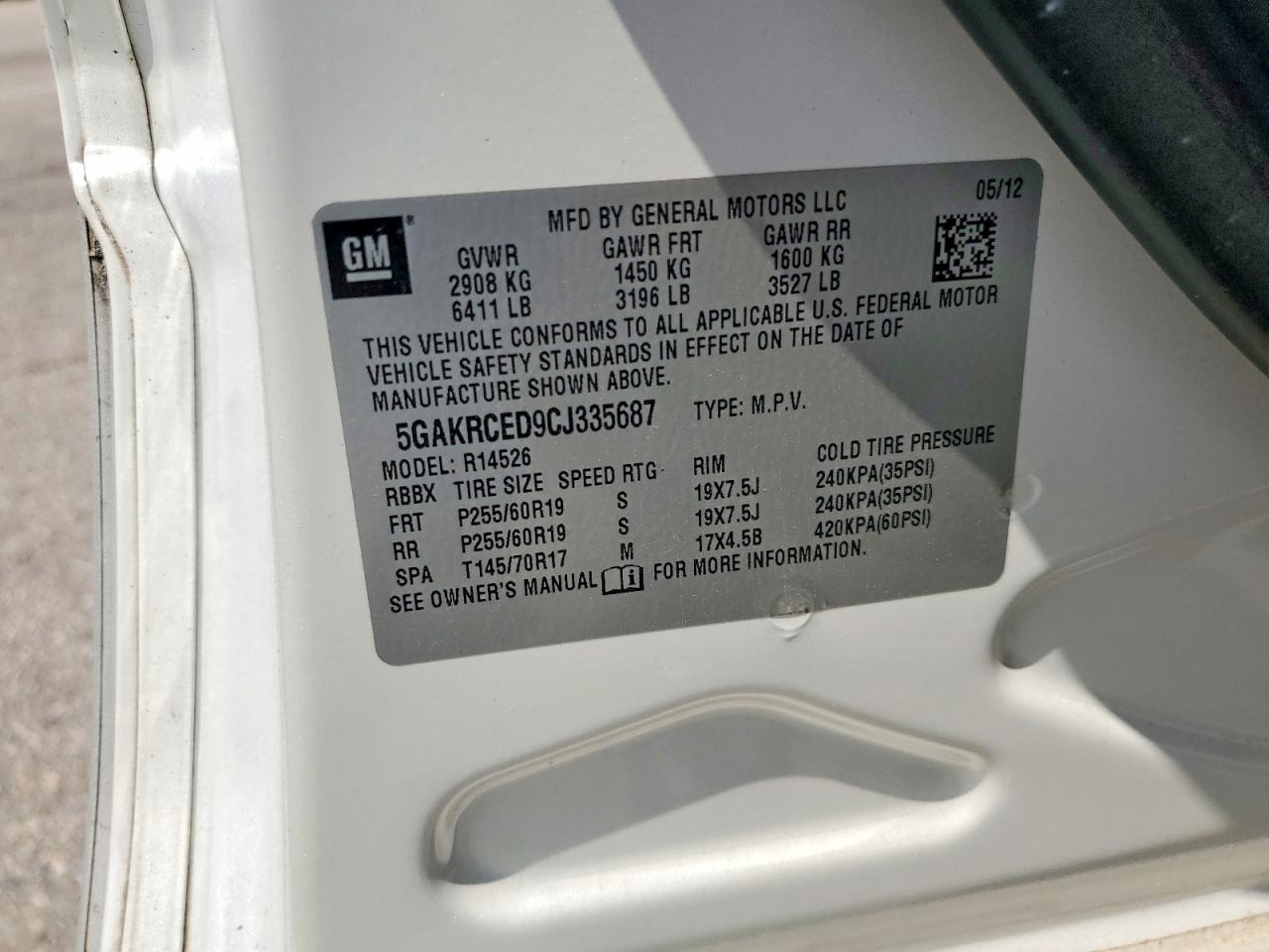 2012 Buick Enclave Cream vin: 5GAKRCED9CJ335687