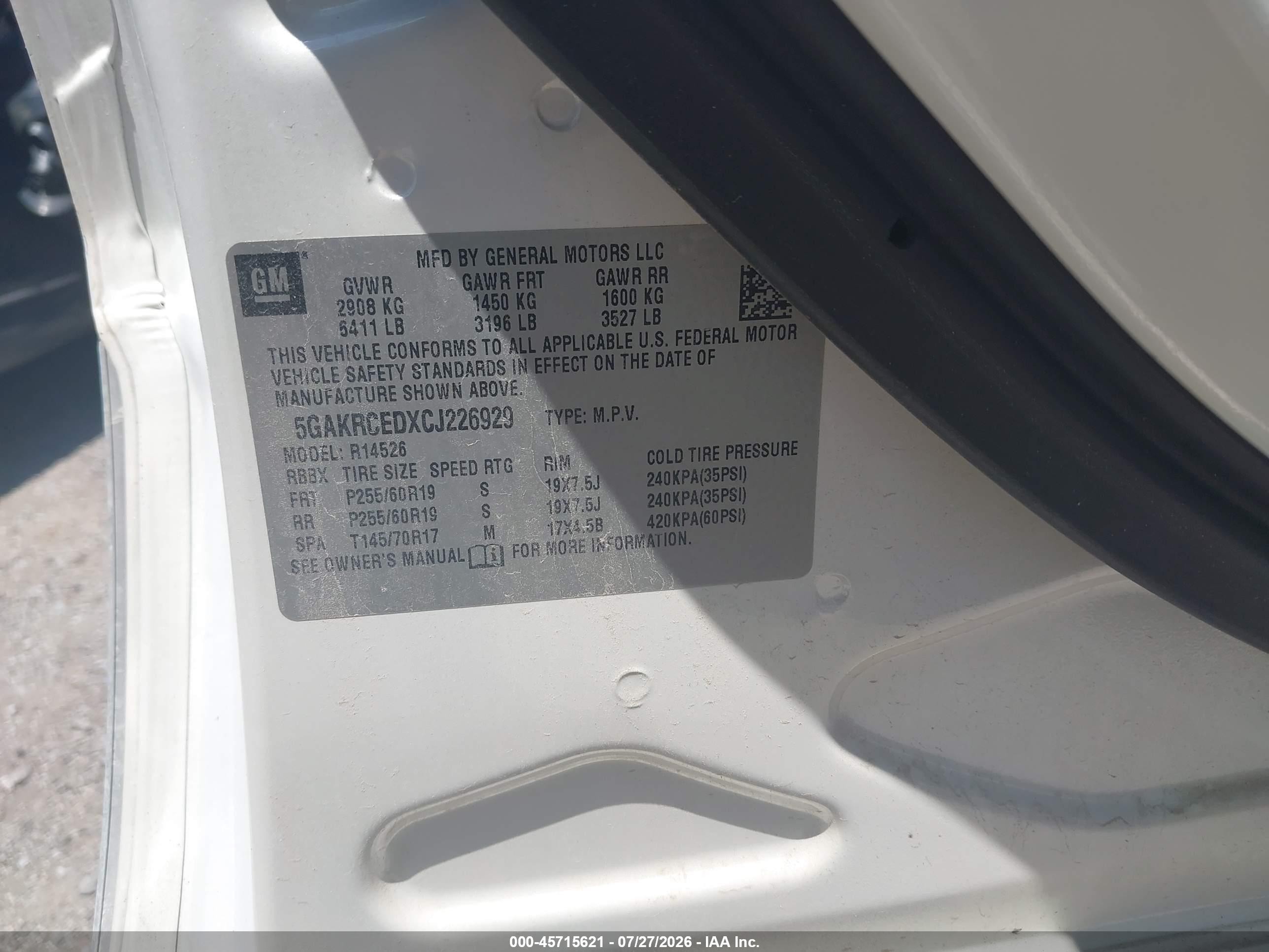 2012 Buick Enclave Leather White vin: 5GAKRCEDXCJ226929