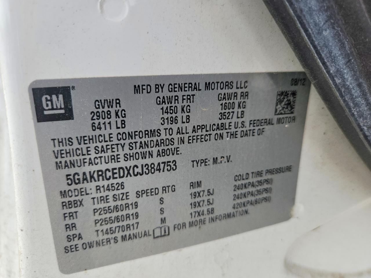2012 Buick Enclave White vin: 5GAKRCEDXCJ384753