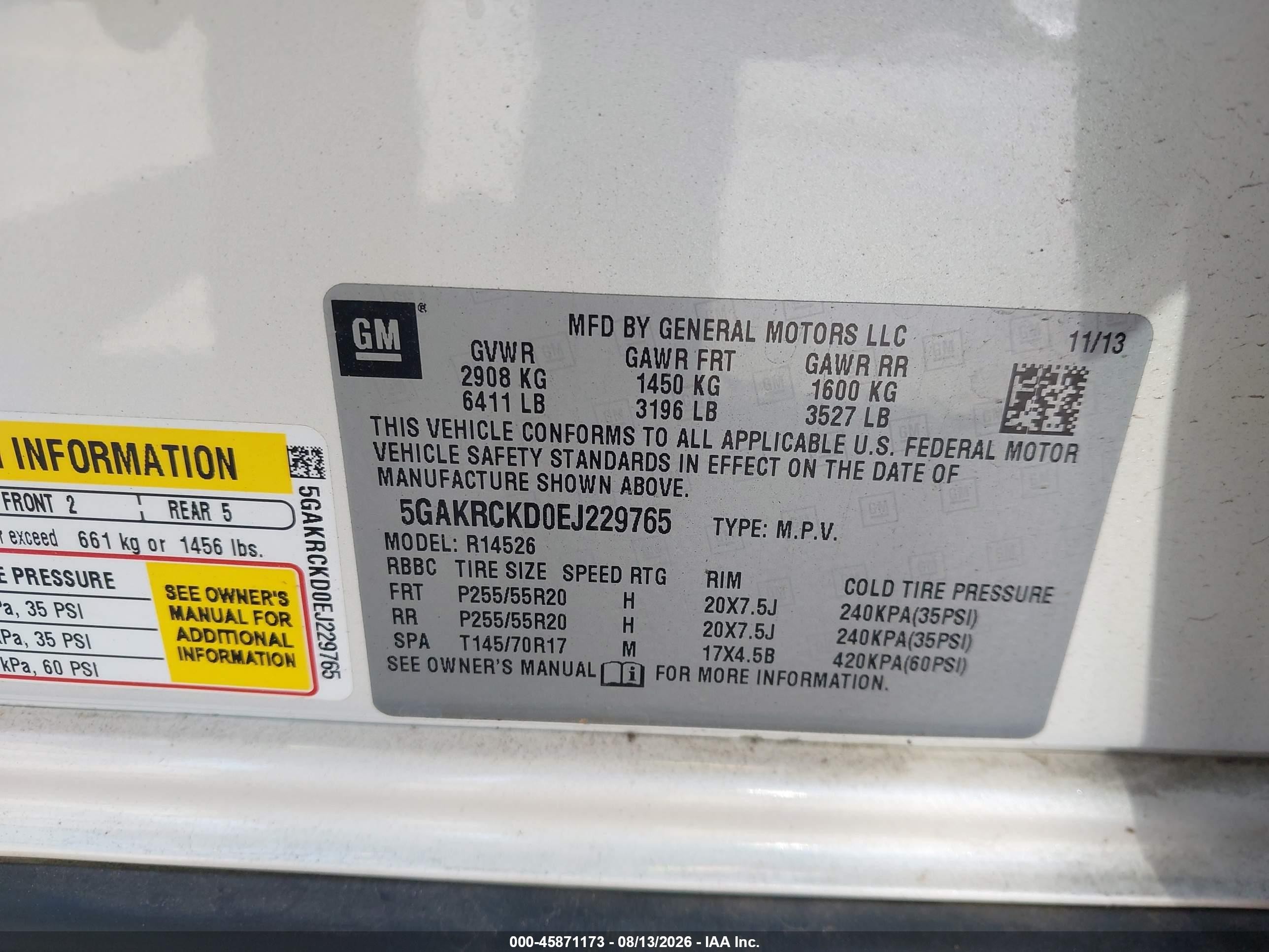 2014 Buick Enclave Premium White vin: 5GAKRCKD0EJ229765