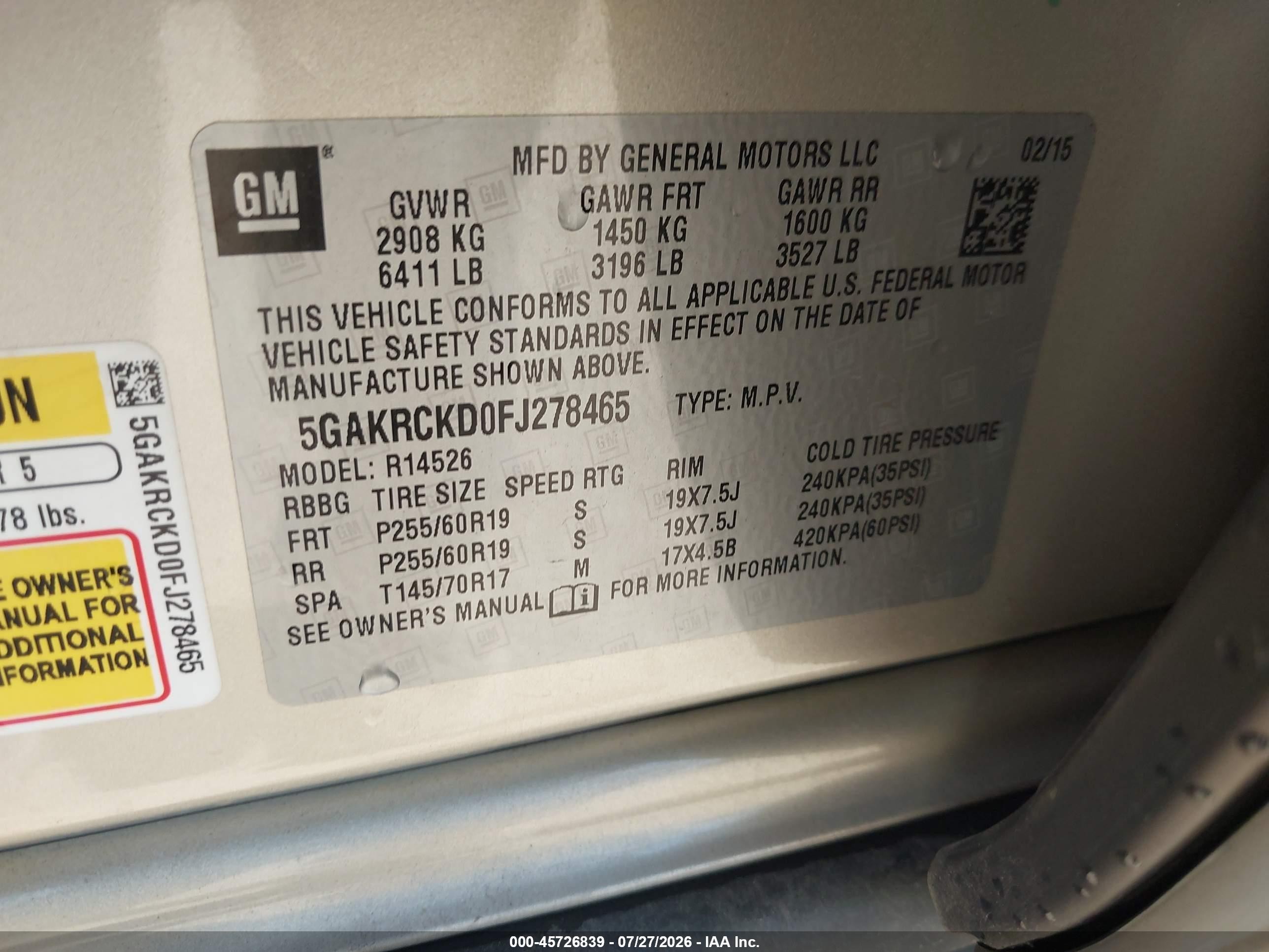 2015 Buick Enclave Premium Beige vin: 5GAKRCKD0FJ278465