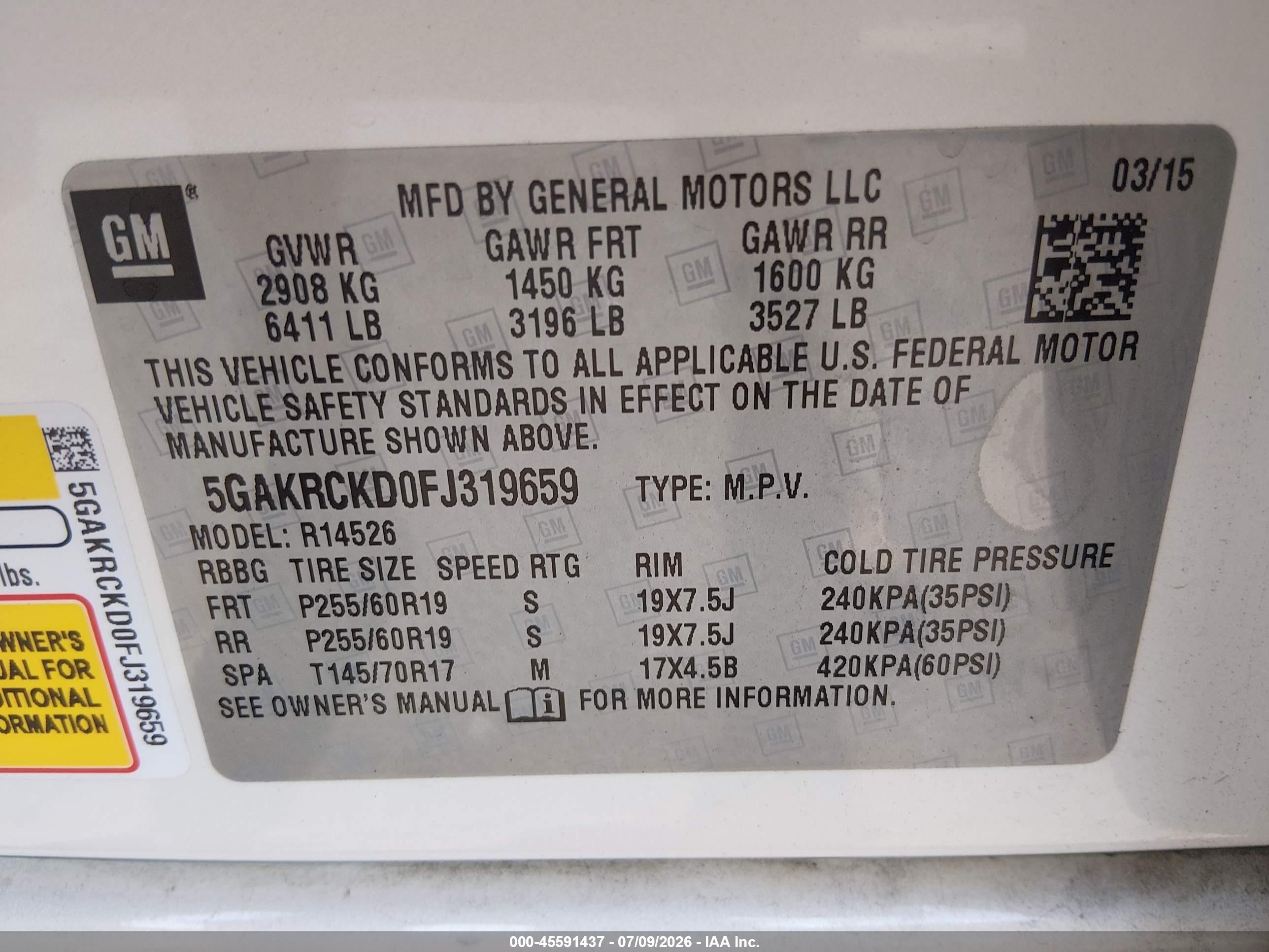 2015 Buick Enclave Premium White vin: 5GAKRCKD0FJ319659