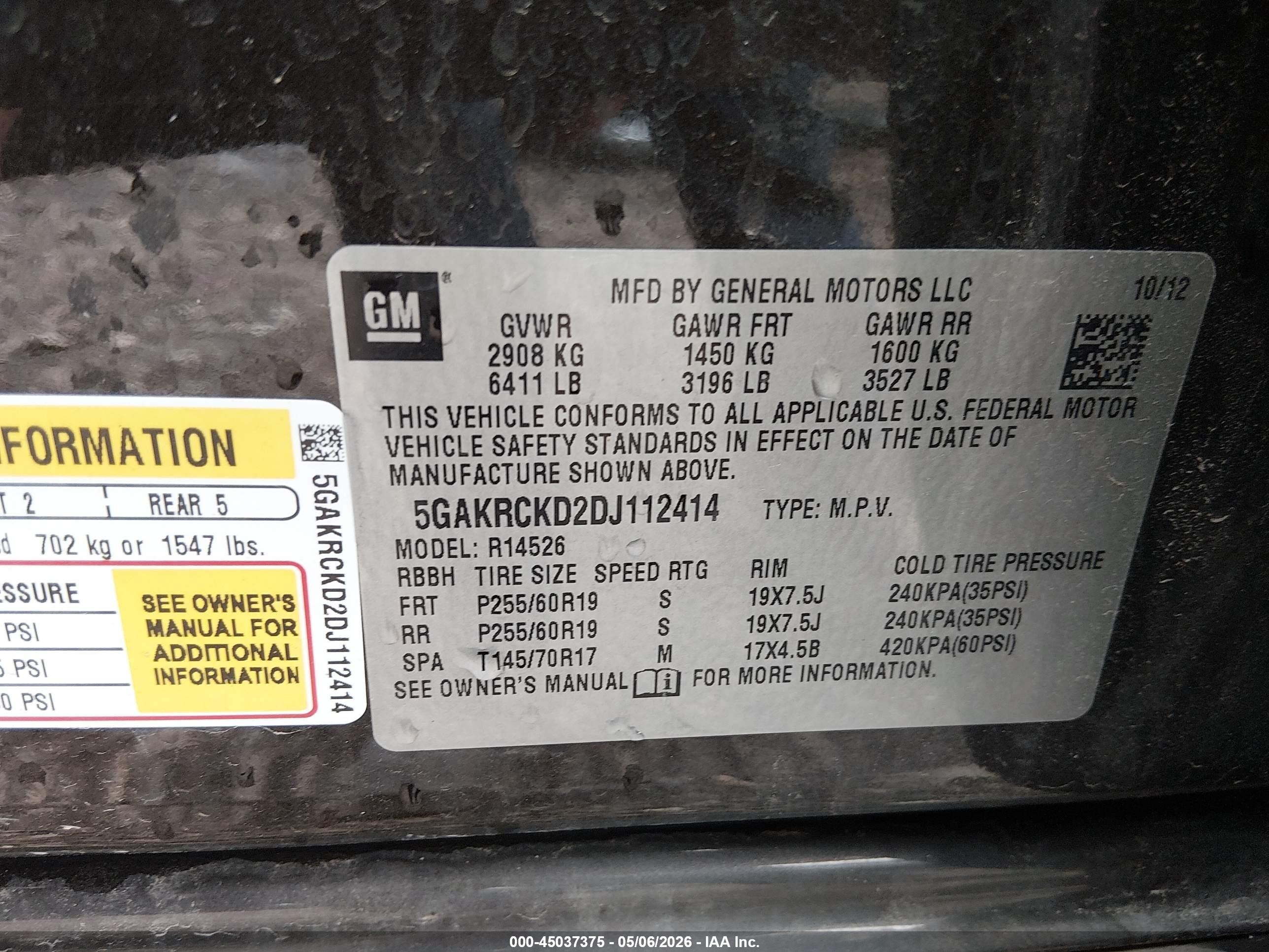 2013 Buick Enclave Leather Black vin: 5GAKRCKD2DJ112414