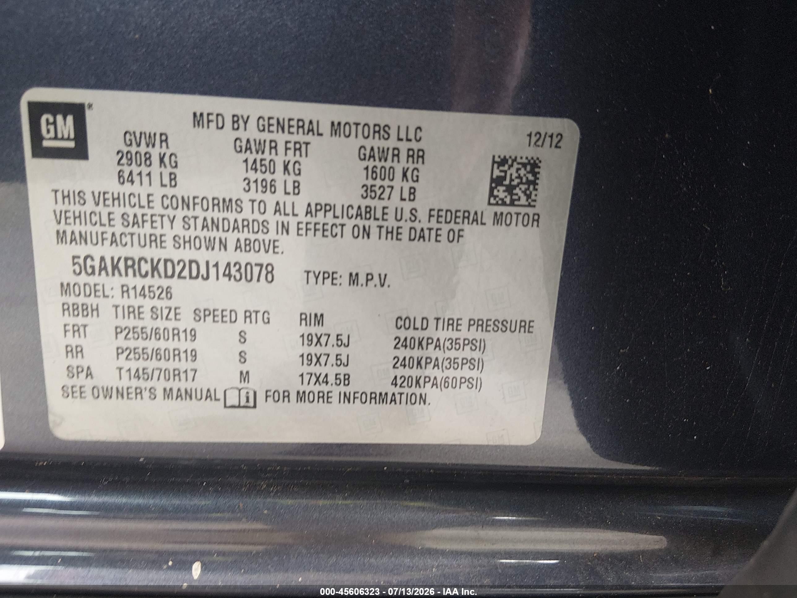 2013 Buick Enclave Leather Gray vin: 5GAKRCKD2DJ143078