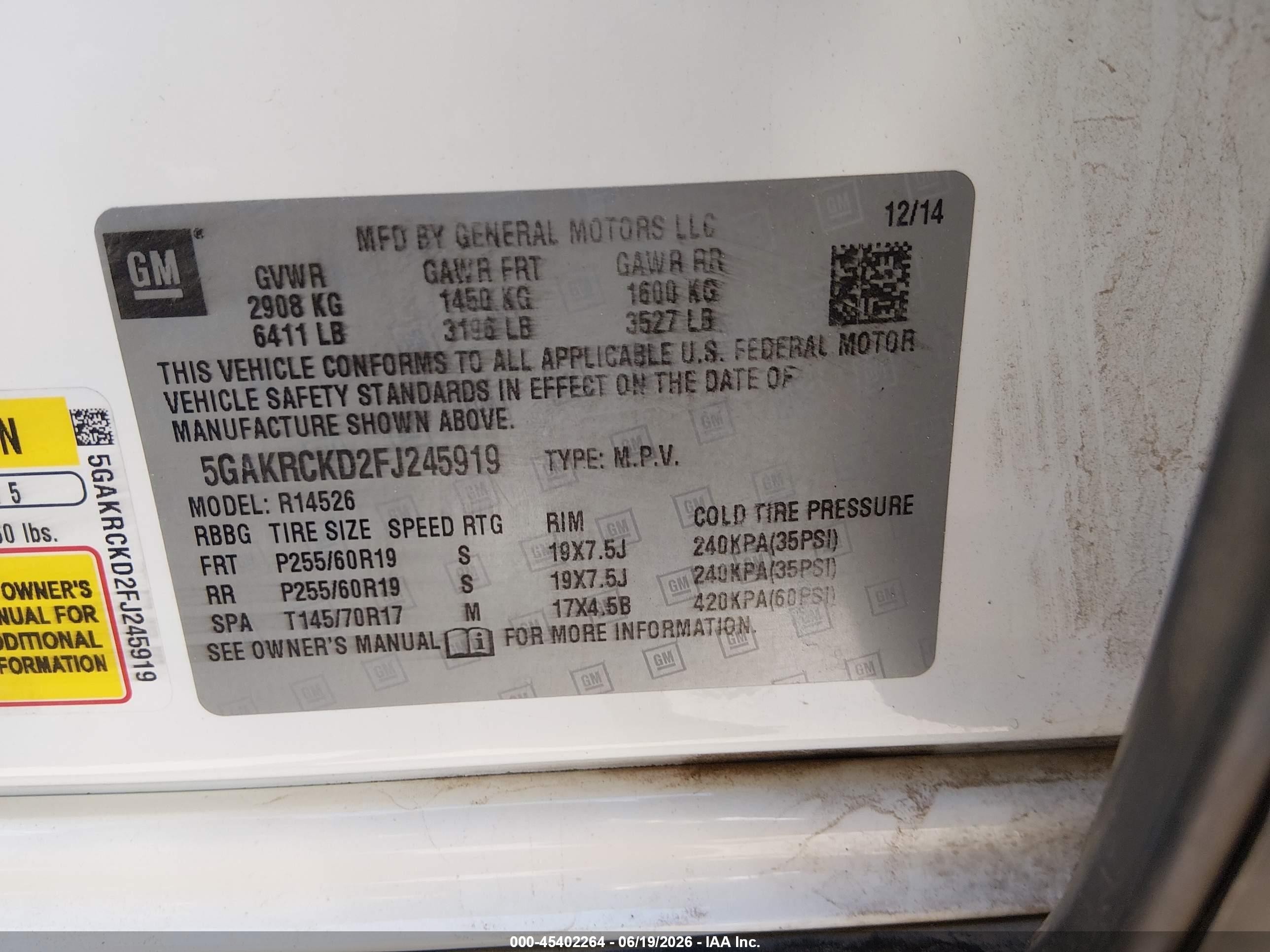 2015 Buick Enclave Premium White vin: 5GAKRCKD2FJ245919