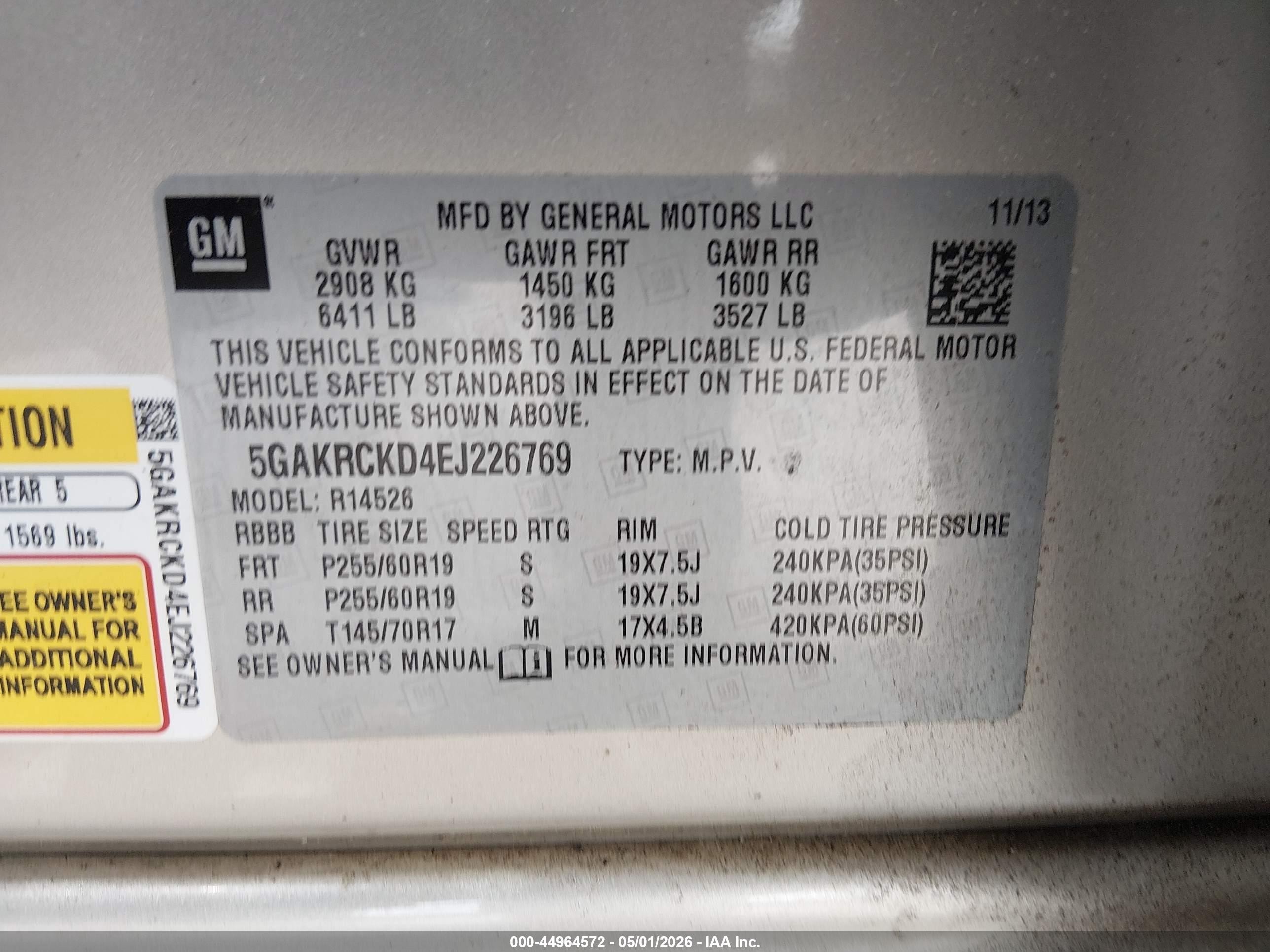 2014 Buick Enclave Premium Beige vin: 5GAKRCKD4EJ226769