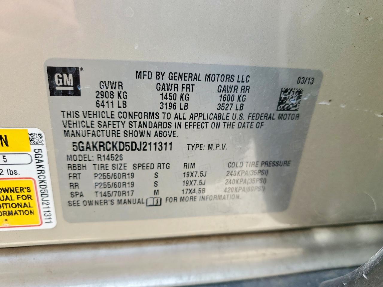 2013 Buick Enclave Beige vin: 5GAKRCKD5DJ211311