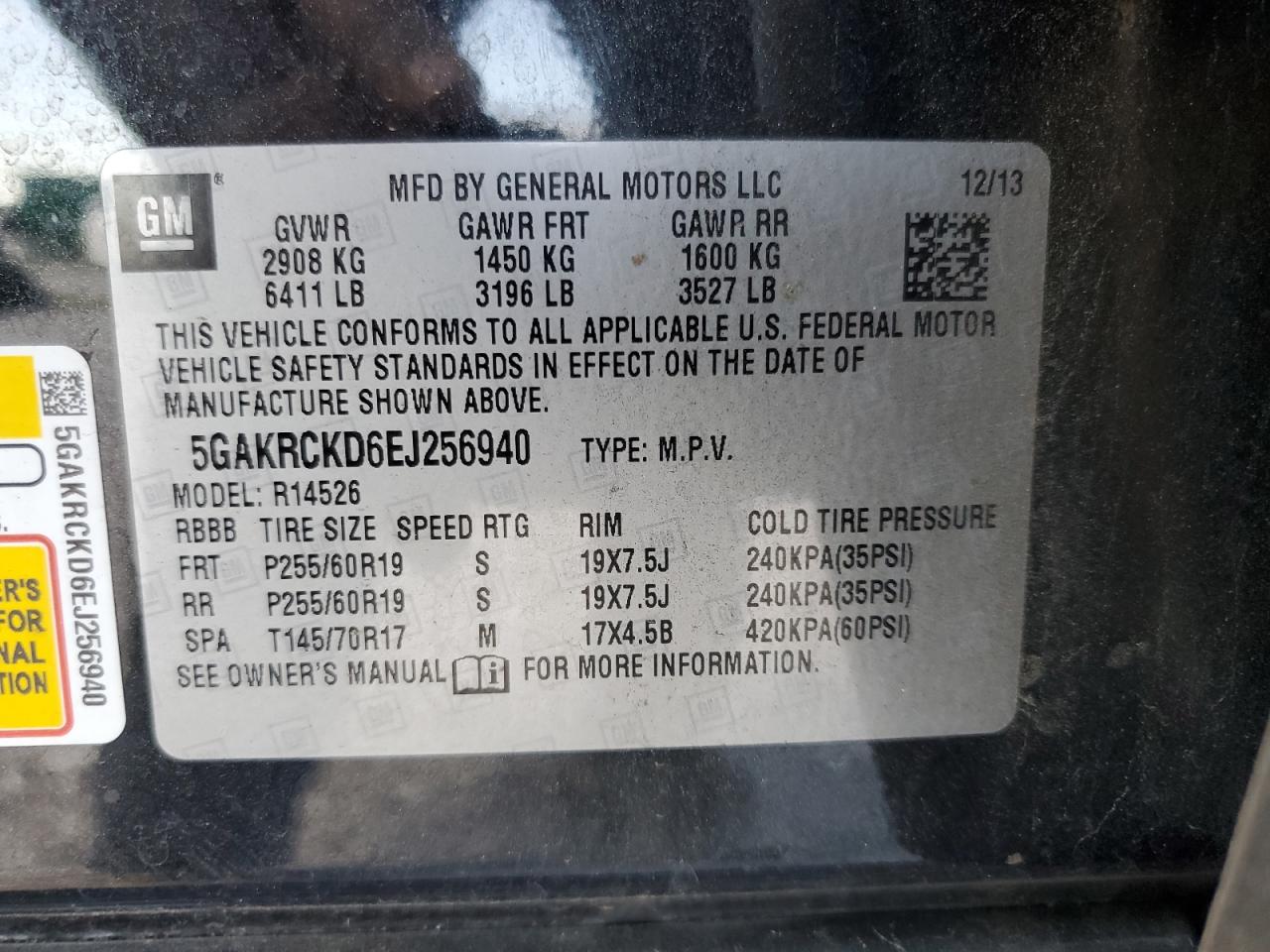 2014 Buick Enclave Black vin: 5GAKRCKD6EJ256940