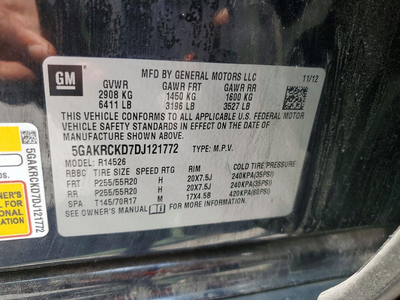 2013 Buick Enclave Charcoal vin: 5GAKRCKD7DJ121772