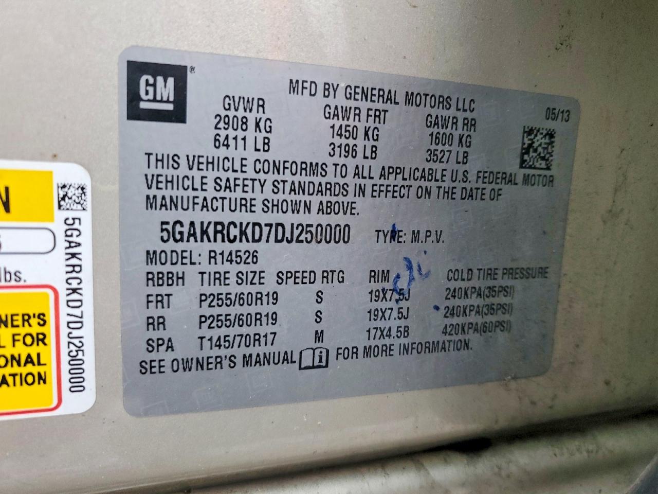 2013 Buick Enclave Gold vin: 5GAKRCKD7DJ250000