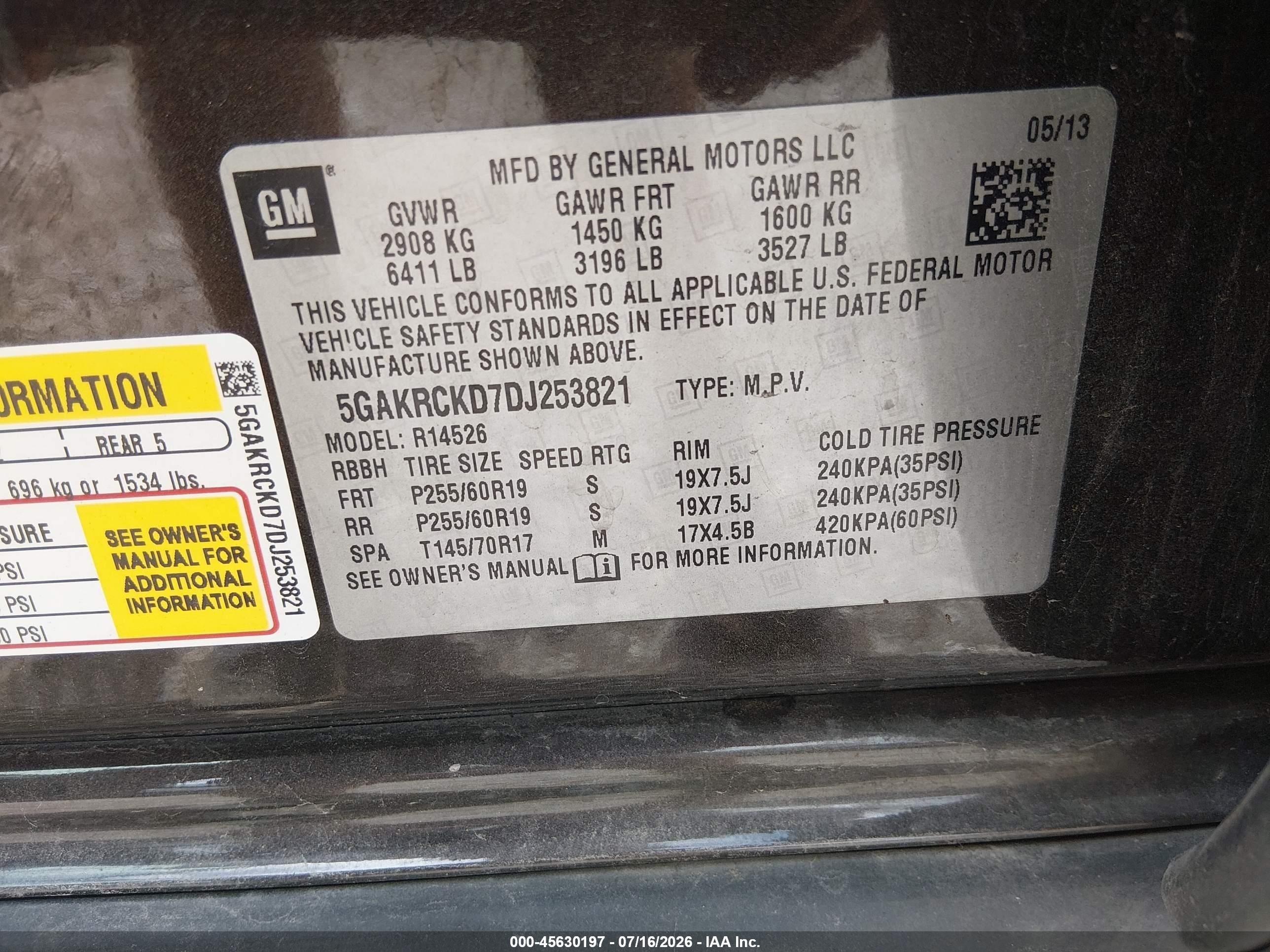 2013 Buick Enclave Leather Black vin: 5GAKRCKD7DJ253821