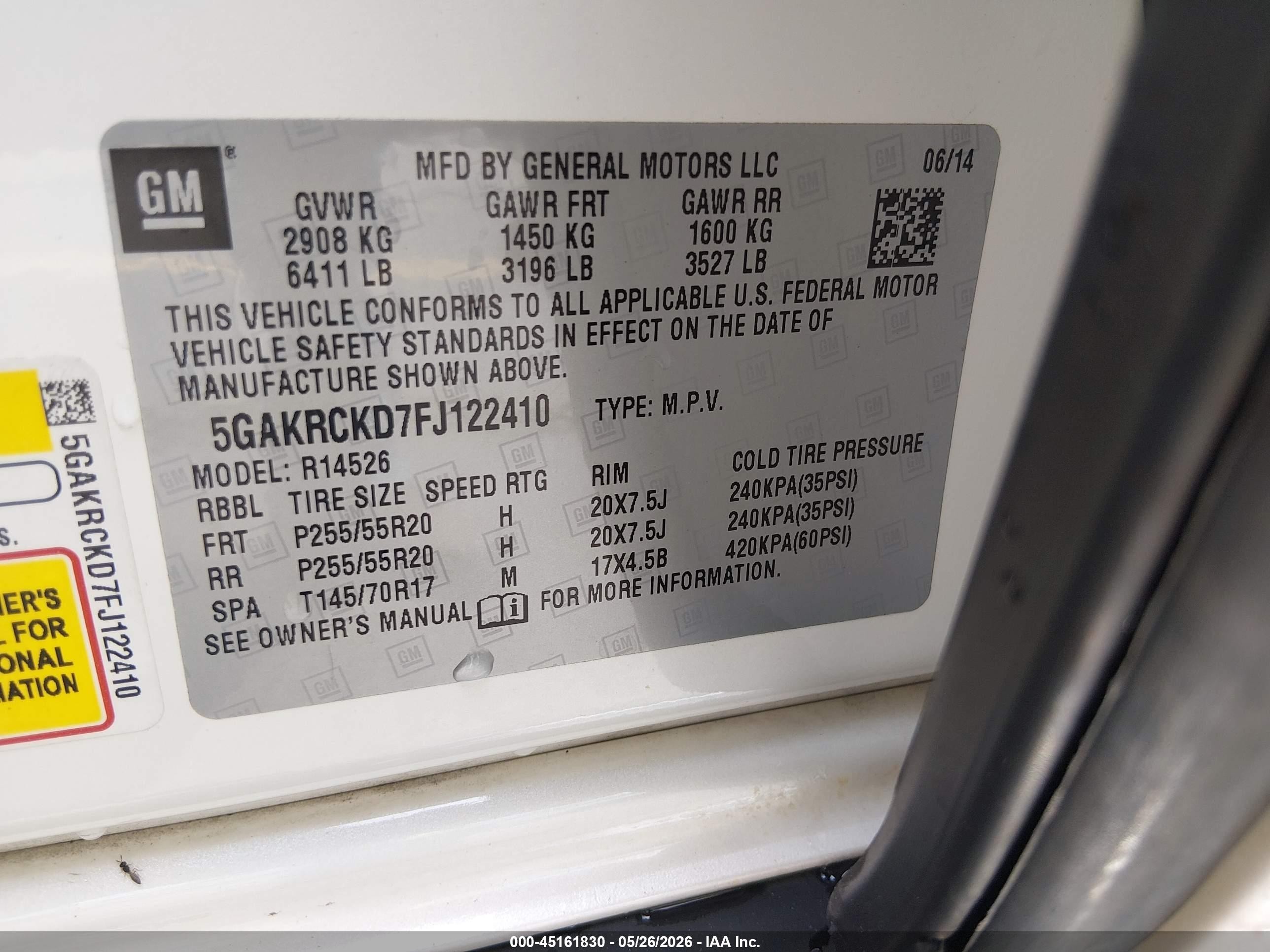 2015 Buick Enclave Premium Белый vin: 5GAKRCKD7FJ122410